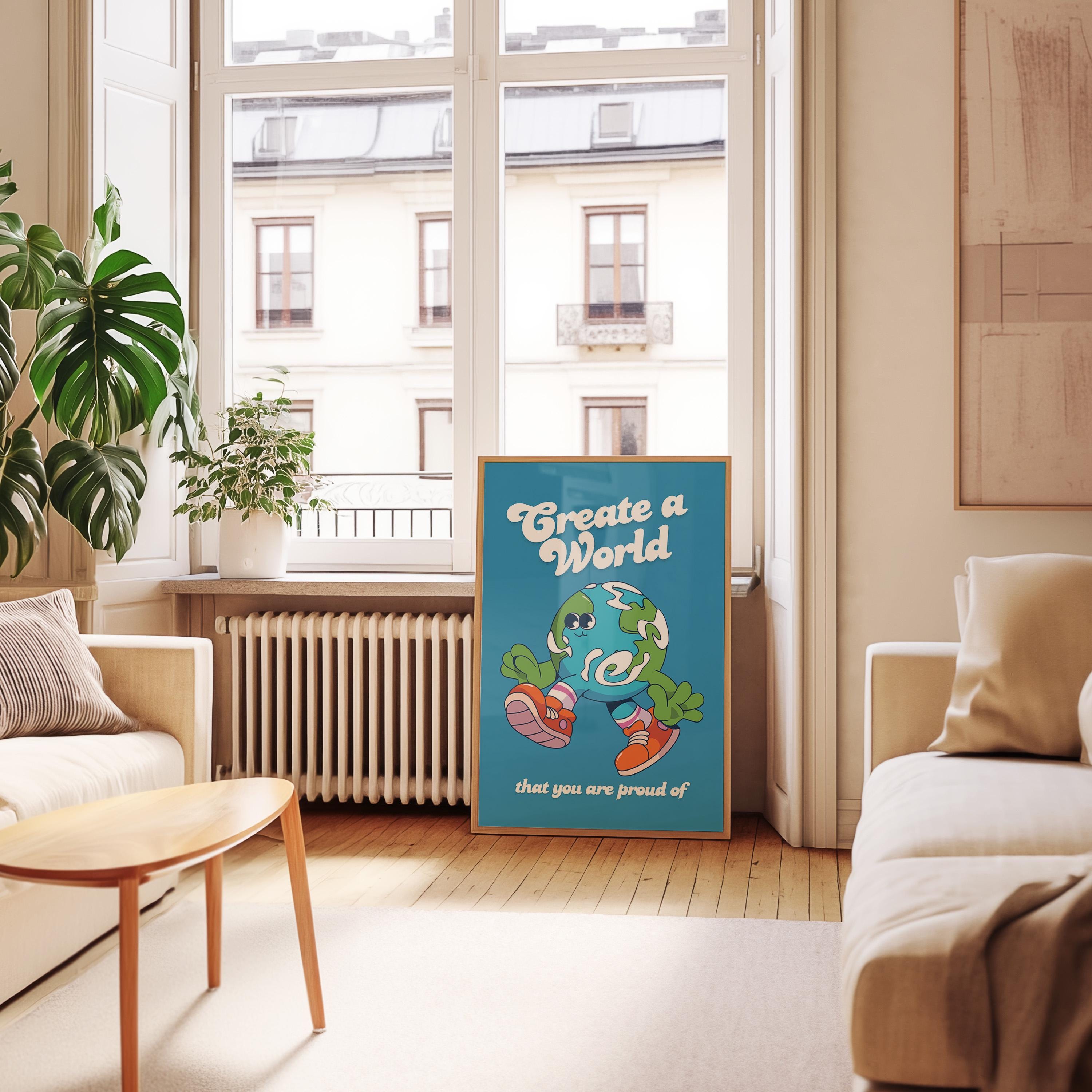 Classroom Art, Kids Room Art, Downloadable Print, Cartoon Art Print, Earth Cartoon Art, Trendy Posters, Vintage Mascot Art, Positive Art