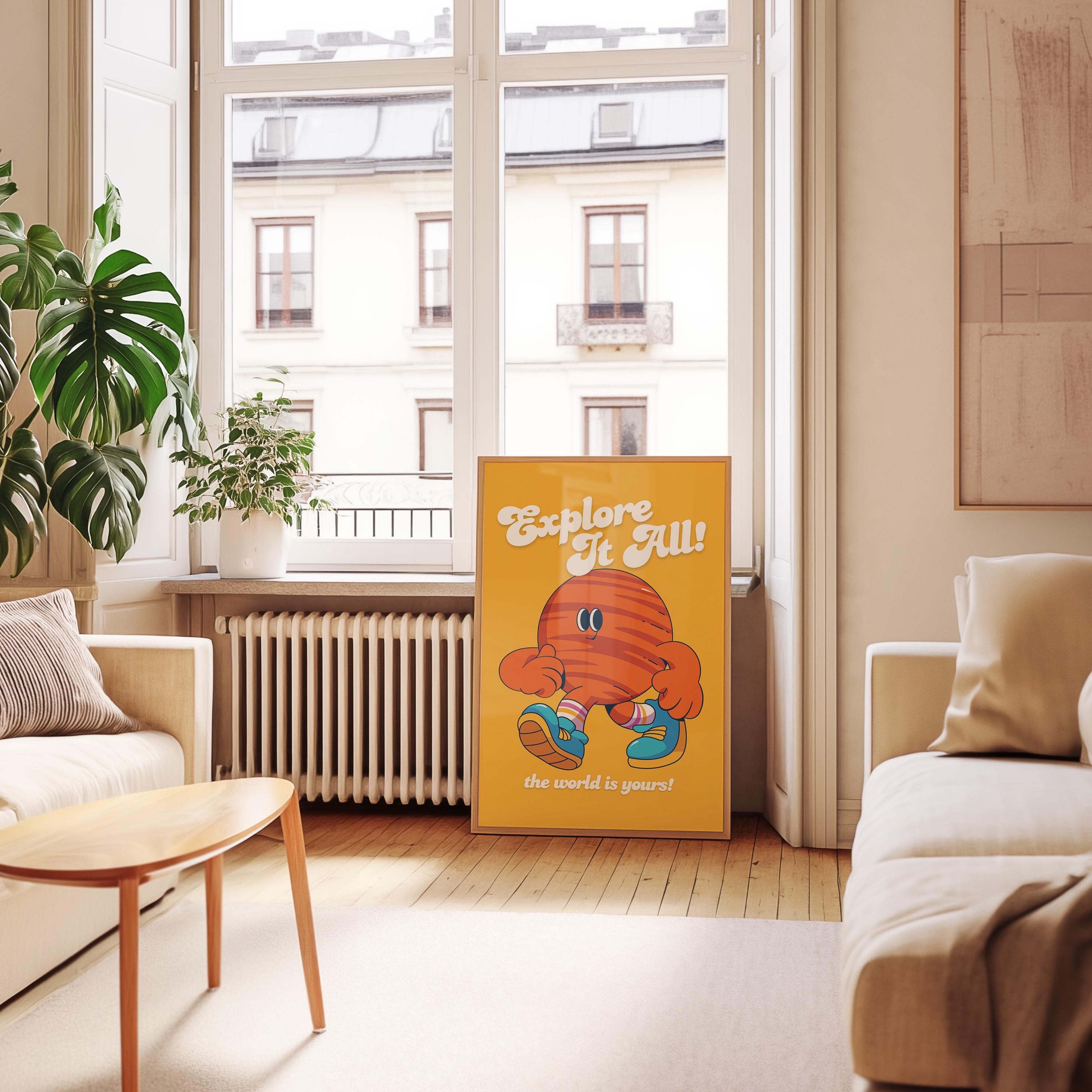 Classroom Art, Kids Room Art, Downloadable Print, Cartoon Art Print, Planets Cartoon Art, Trendy Posters, Vintage Mascot Art, Positive Art