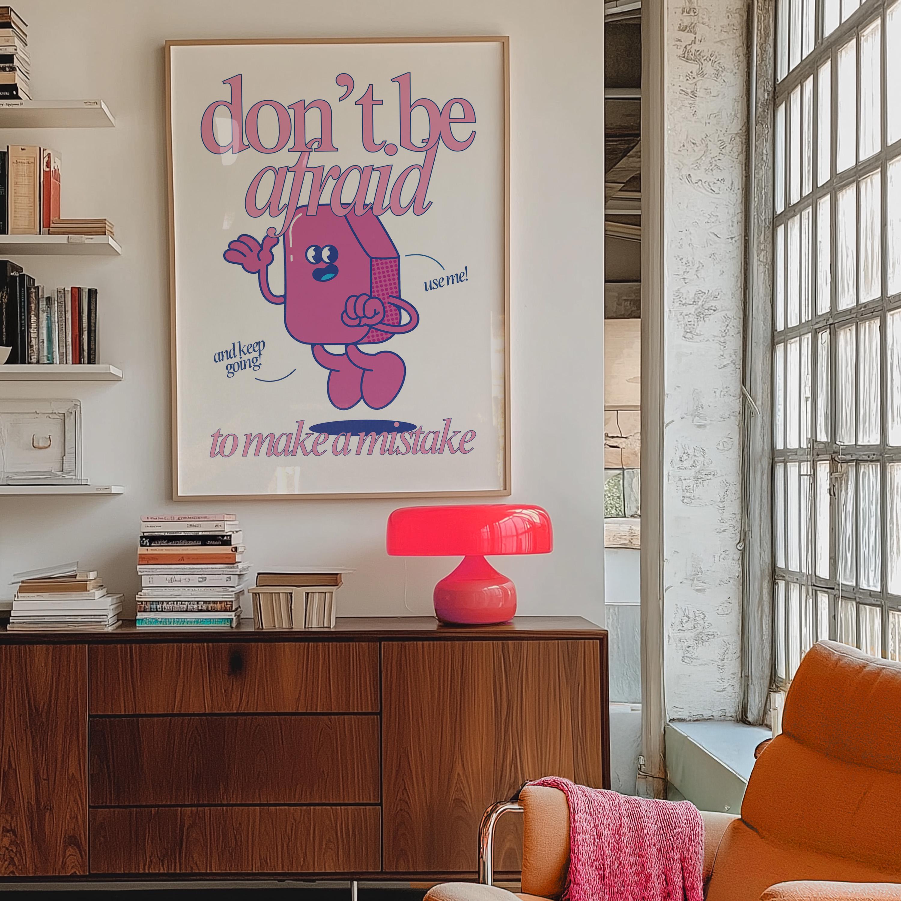 Cute Retro Character Print - Kids Room Poster, Make Mistakes Art, Trendy Classroom Decor, Positive Vibes Wall Art for Children