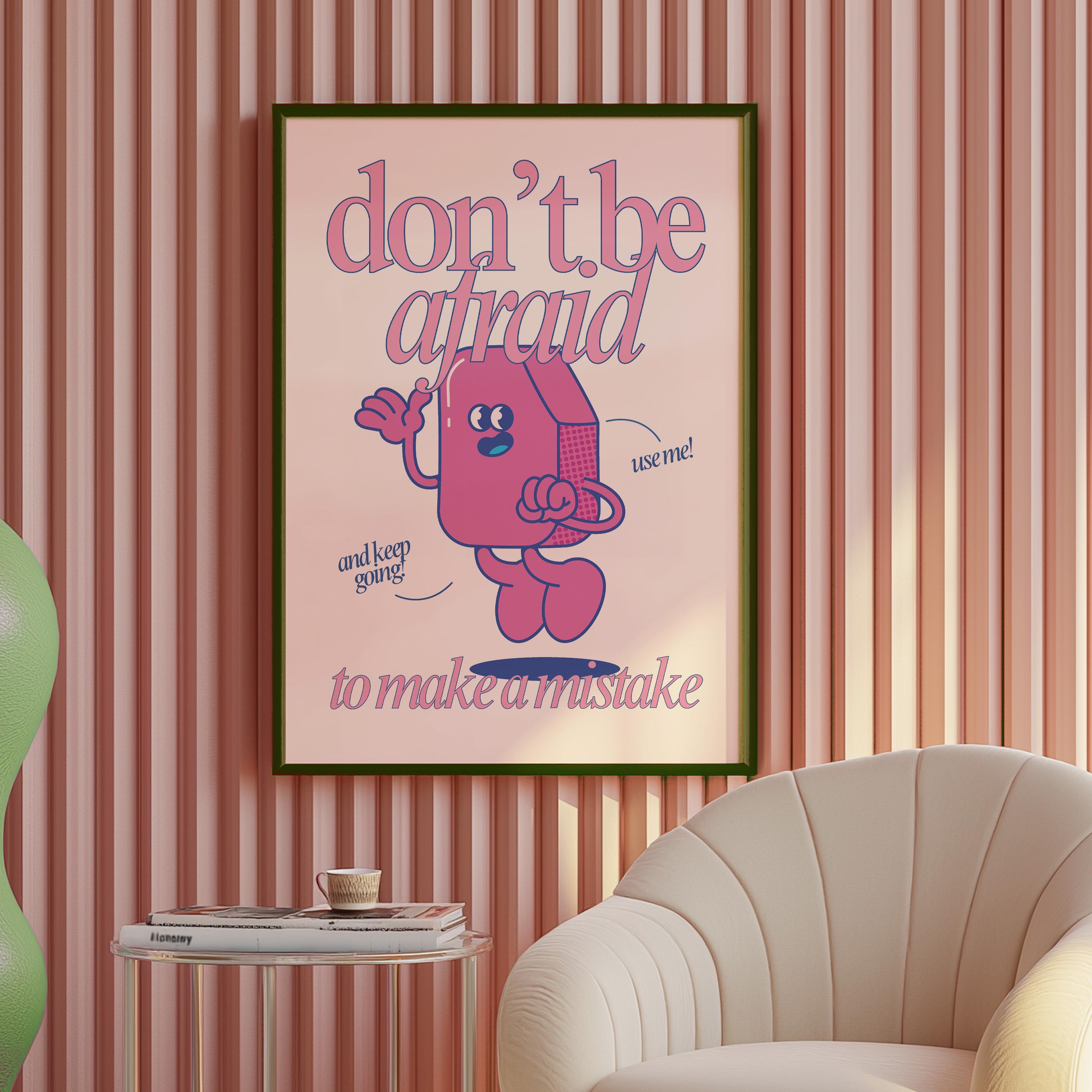 Cute Retro Character Print - Kids Room Poster, Make Mistakes Art, Trendy Classroom Decor, Positive Vibes Wall Art for Children