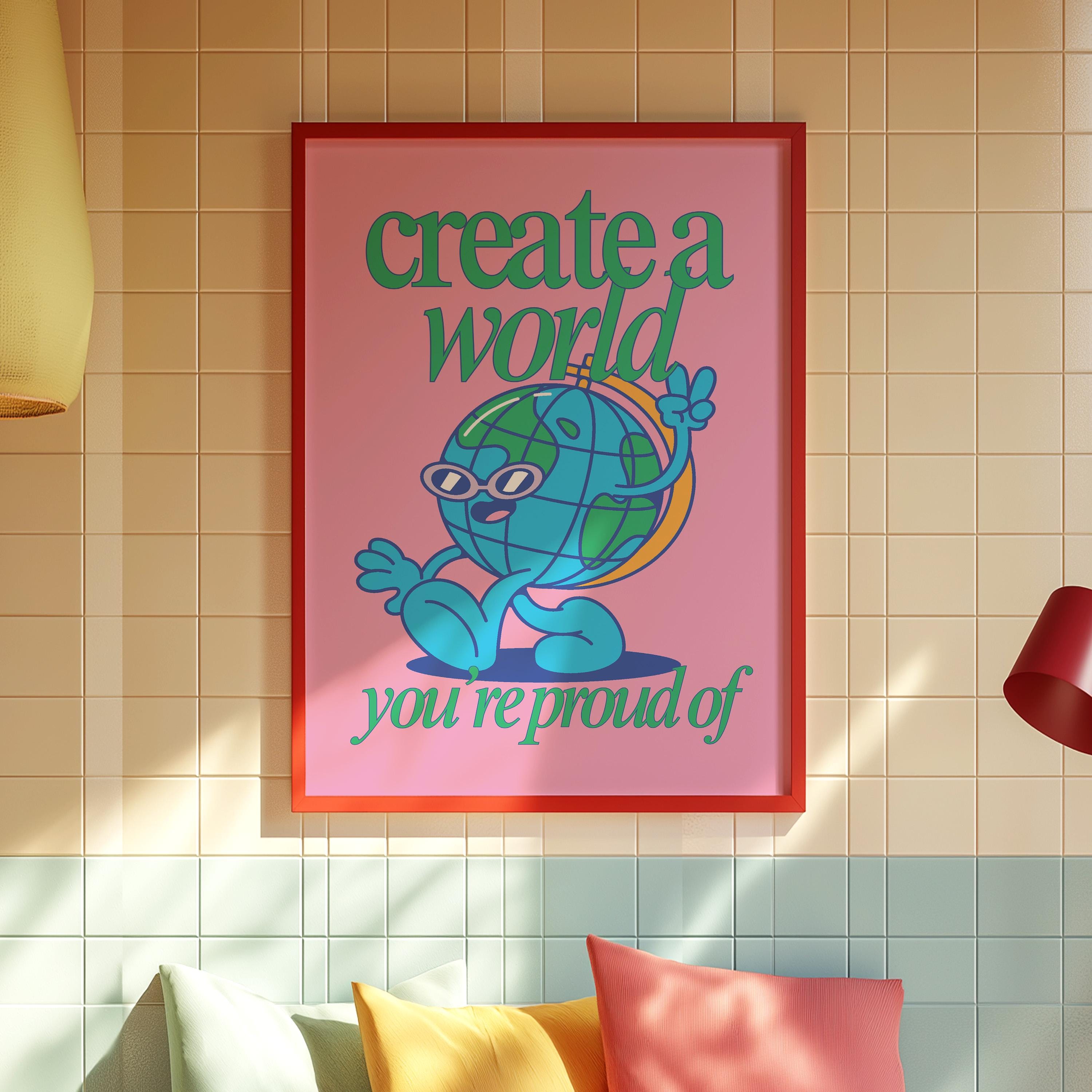 Cute Retro Character Print - Kids Room Poster, Earth Art Print, Fun Classroom Decor, Positive Vibes Wall Art for Children, Science Art Print