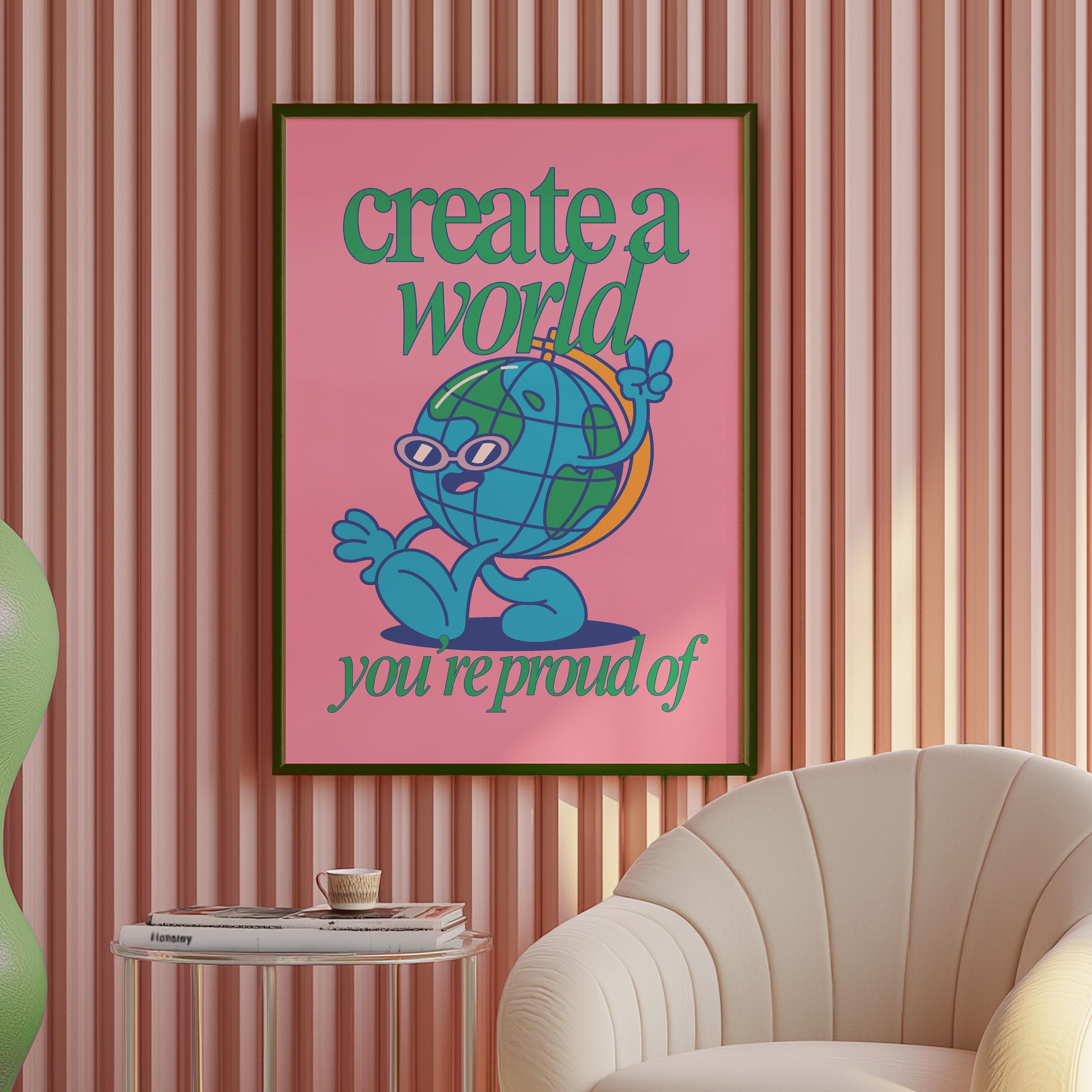 Cute Retro Character Print - Kids Room Poster, Earth Art Print, Fun Classroom Decor, Positive Vibes Wall Art for Children, Science Art Print