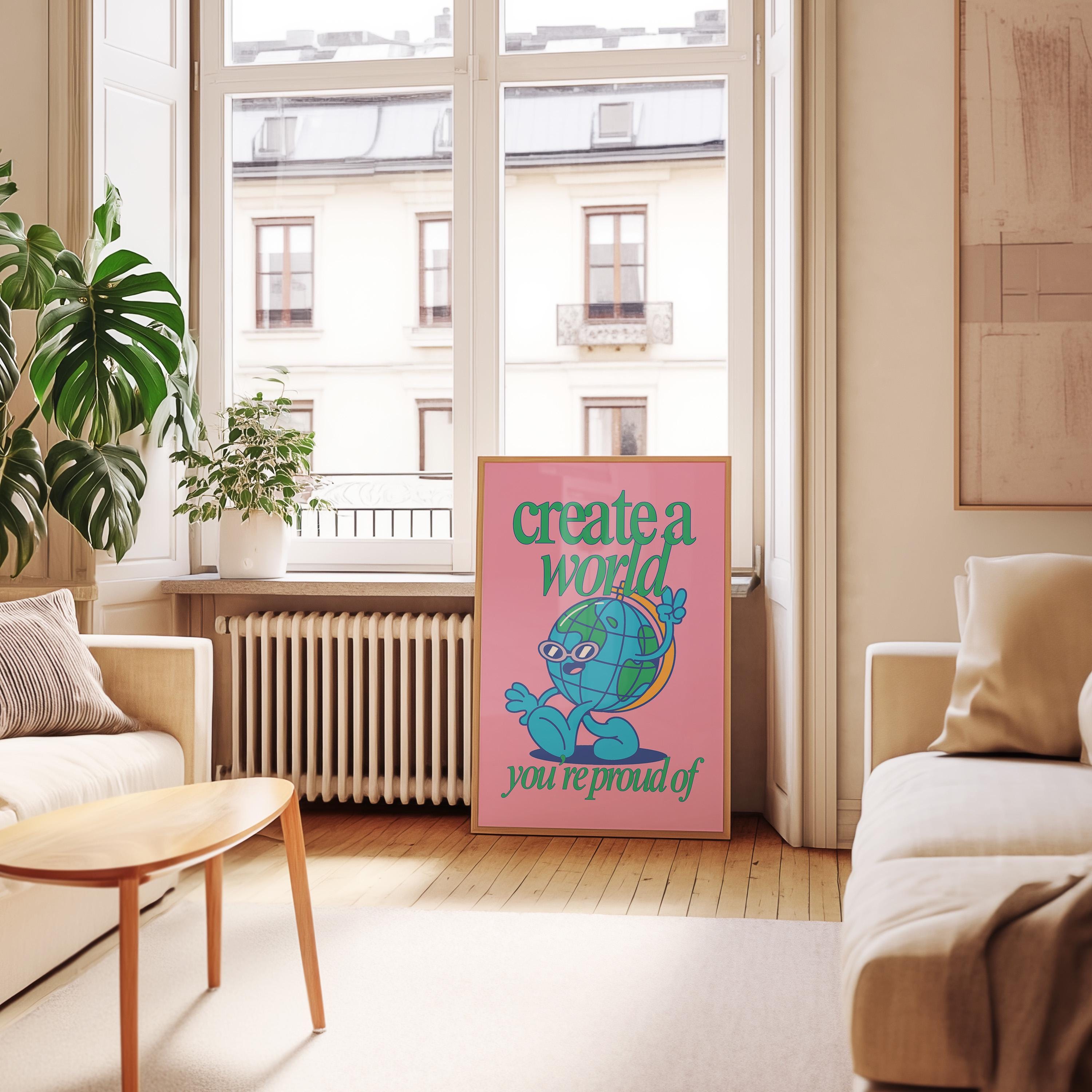Cute Retro Character Print - Kids Room Poster, Earth Art Print, Fun Classroom Decor, Positive Vibes Wall Art for Children, Science Art Print