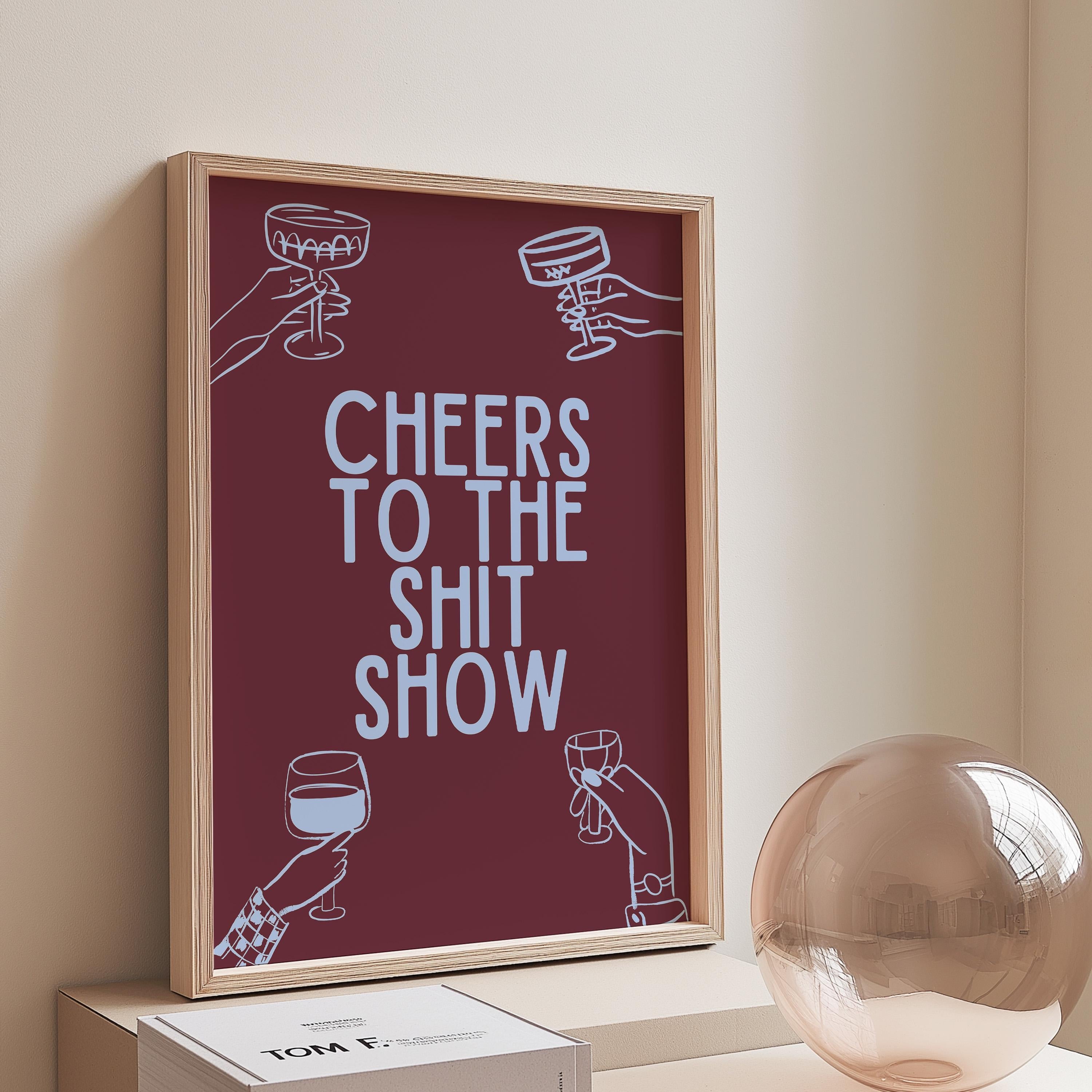 Maroon Cheers Sign, Preppy Pink Wall Art for Bar Cart Decor & Print, Cheerful Printable Wall Art for Home or Bar Cart, Bar Cart Decor