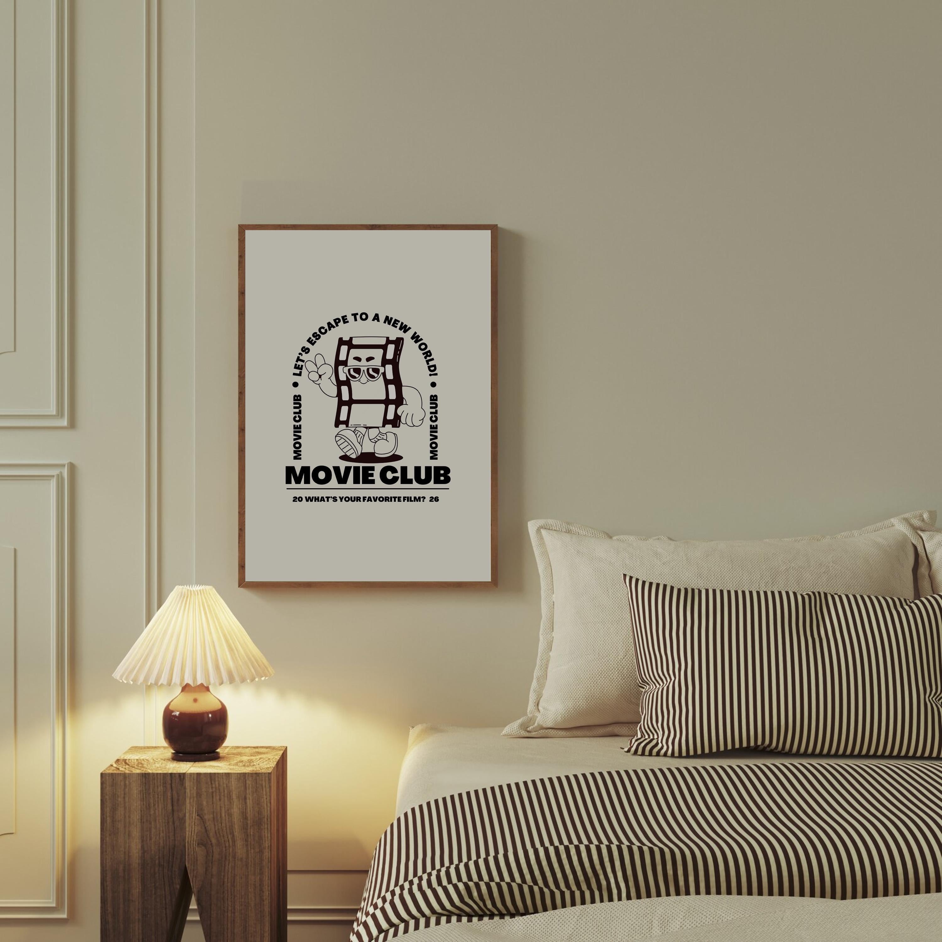 Movie Club Art Print, Cute Retro Print, Gift for Movie Lovers, Vintage Mascot Print, Movie Night Poster, Positive Art, Living Room Art