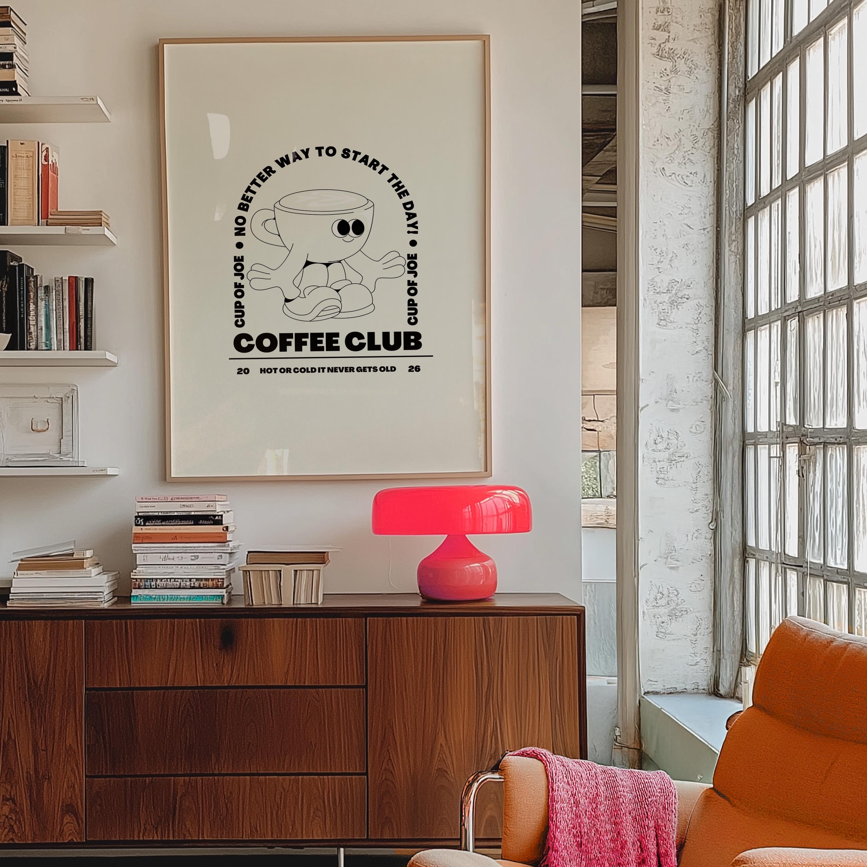 Coffee Club Art Print- Digital Prints-Retro Art Quote-Kitchen Art-Coffee Art Print-Coffee Cartoon Print-Retro Wall Art