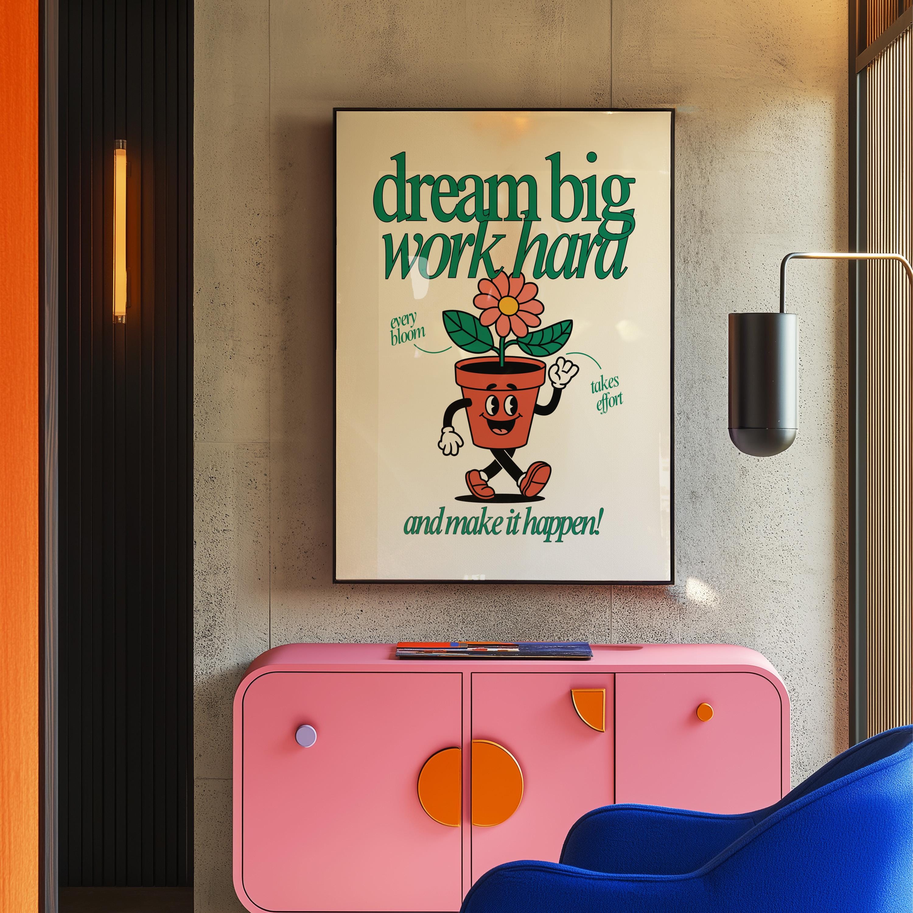 Classroom Art, Kids Room Art, Downloadable Print, Cartoon Art Print, Dream Big Poster, Trendy Posters, Vintage Mascot, Cute Positive Art