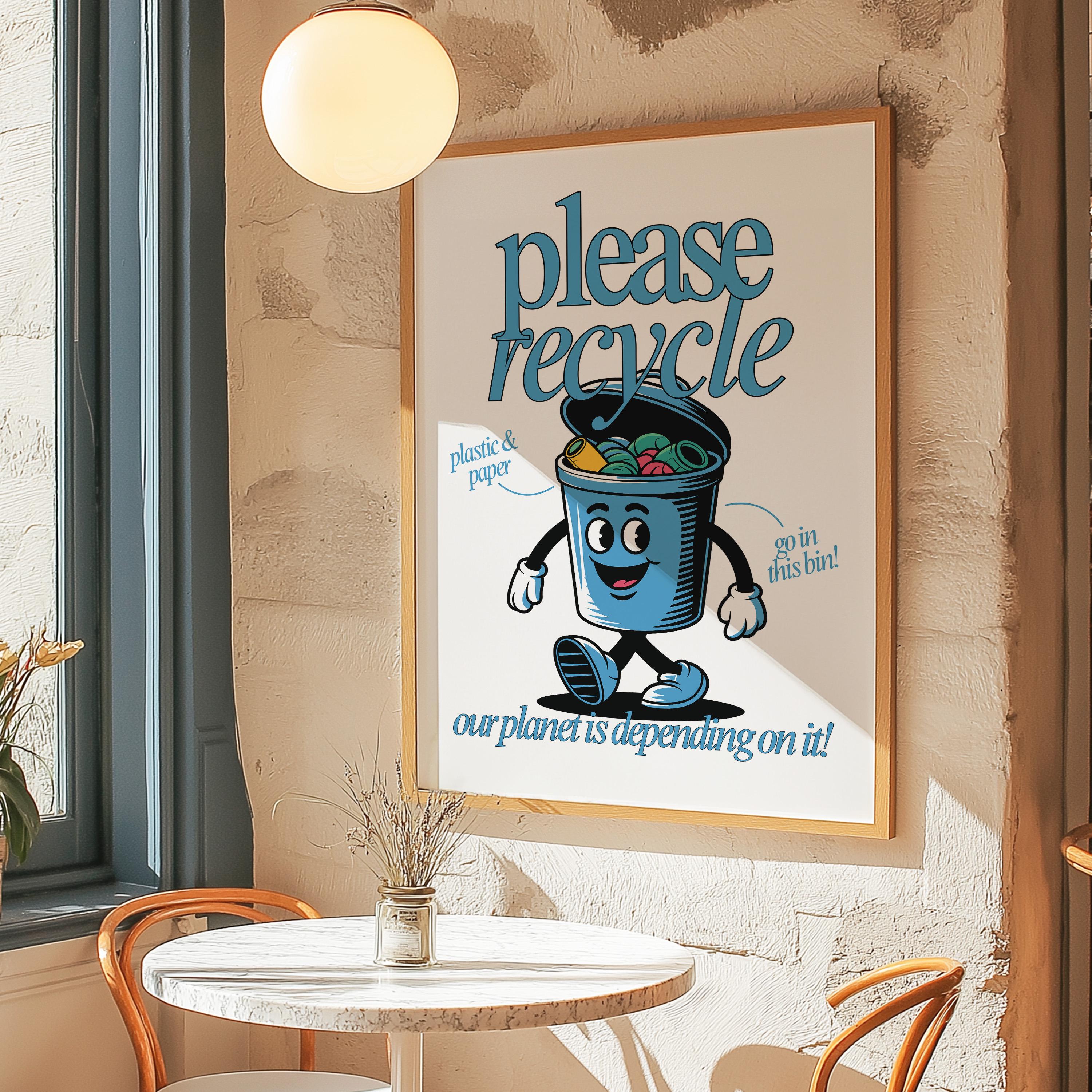 Please Recycle Retro Cartoon Digital Art Print