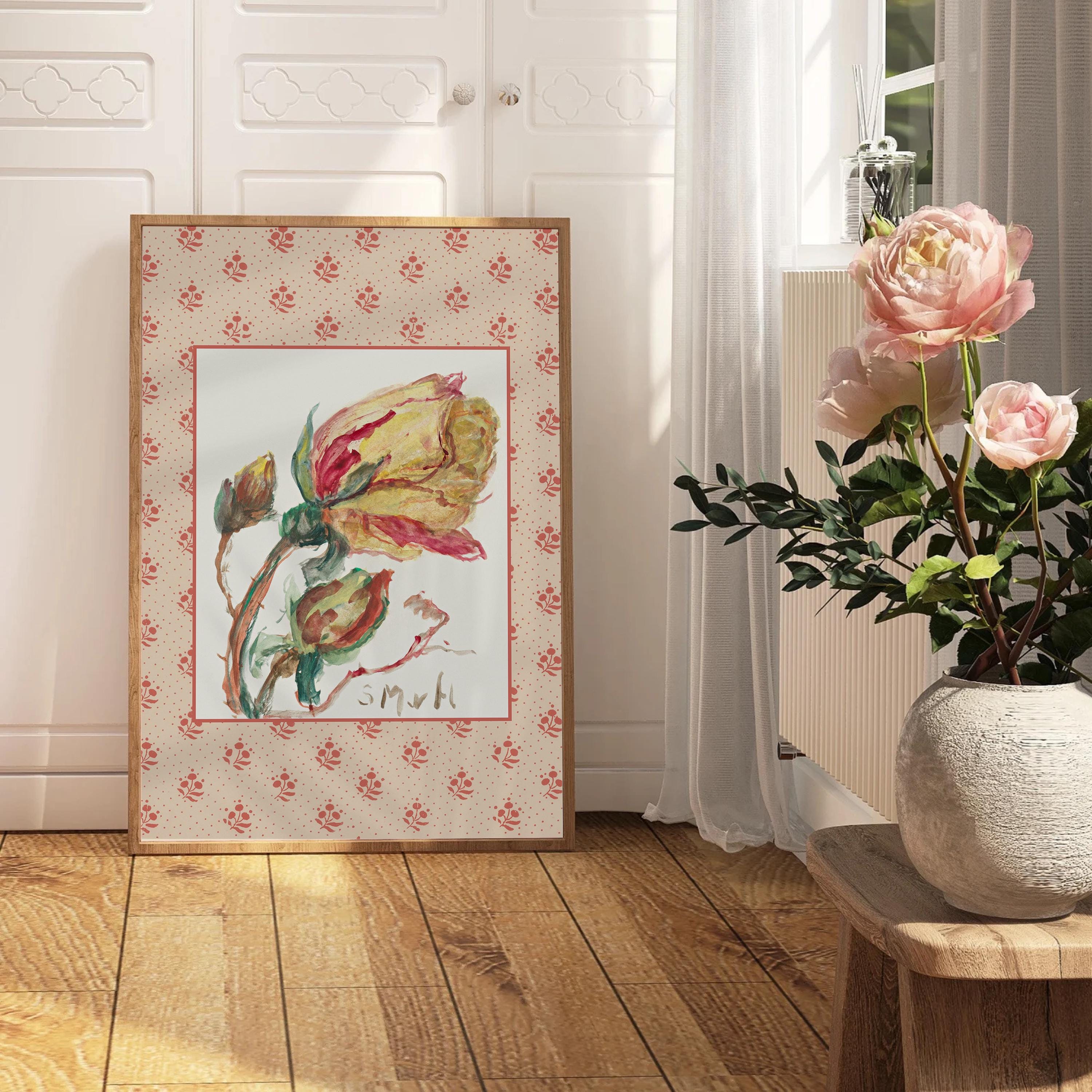 Rose Wall Decor, Rose Floral Art, Digital Prints, Floral Vintage Art, Vintage Aesthetic Art, Southern Style, Patterned Floral Art