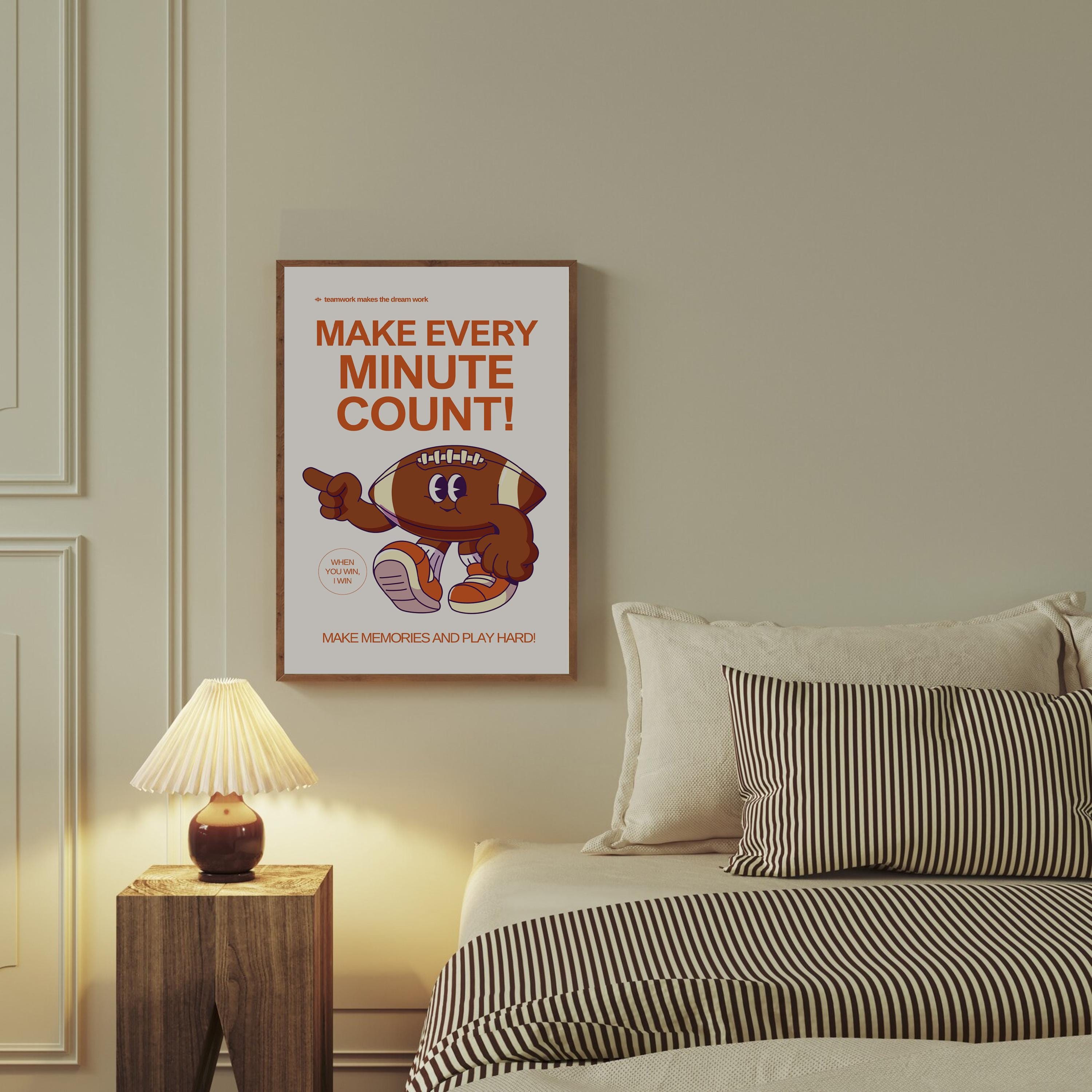 Retro football print, football prints, classroom sports decor, football kids room, playroom prints, teamwork art print, football art