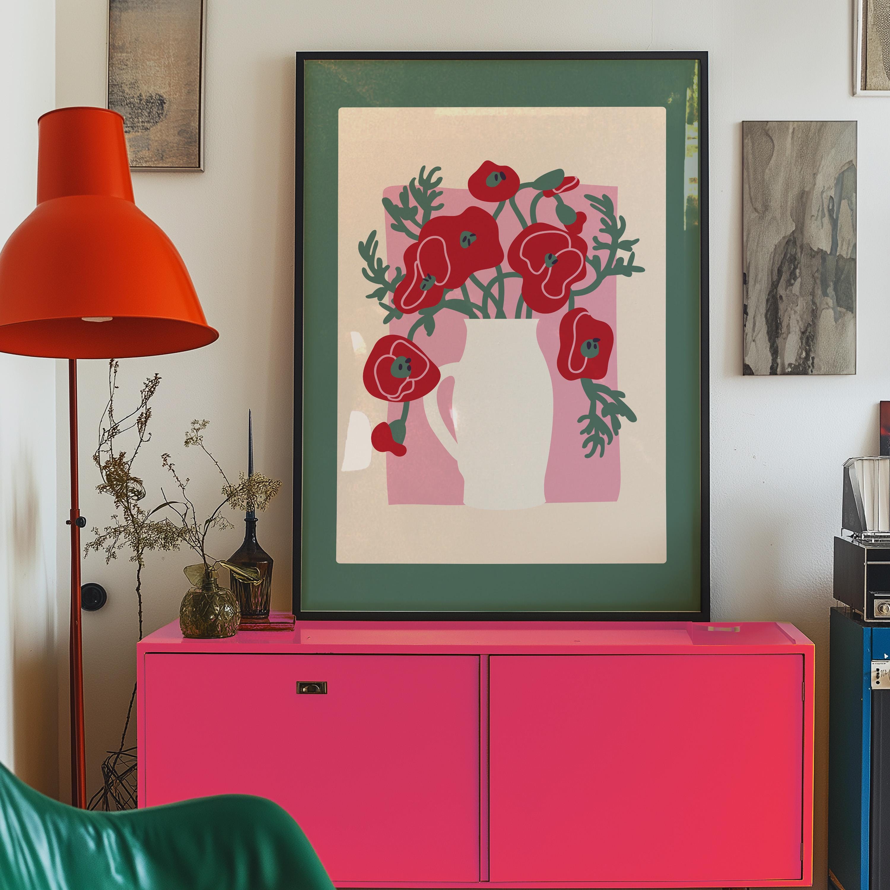 Bouquet of Flowers, Floral Art, Poppy Flower Print, Floral Decor, Colorful Art, Girls Bedroom, Gift Idea, Inspirational Art, Minimalist Art