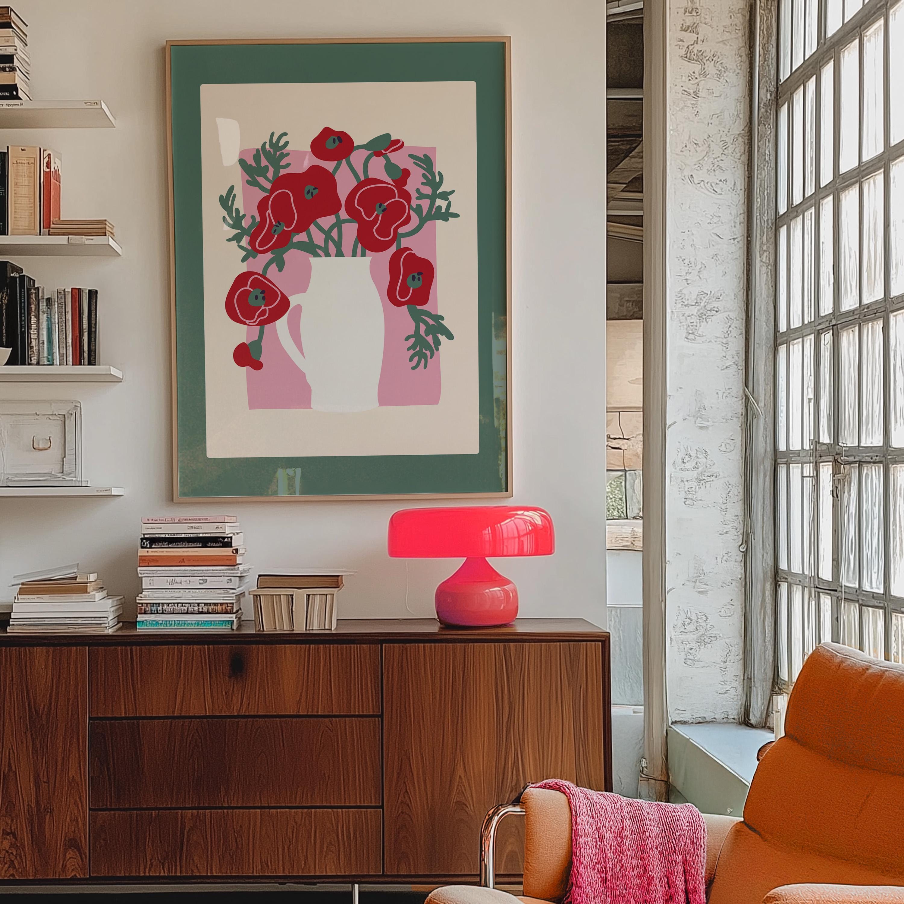 Bouquet of Flowers, Floral Art, Poppy Flower Print, Floral Decor, Colorful Art, Girls Bedroom, Gift Idea, Inspirational Art, Minimalist Art