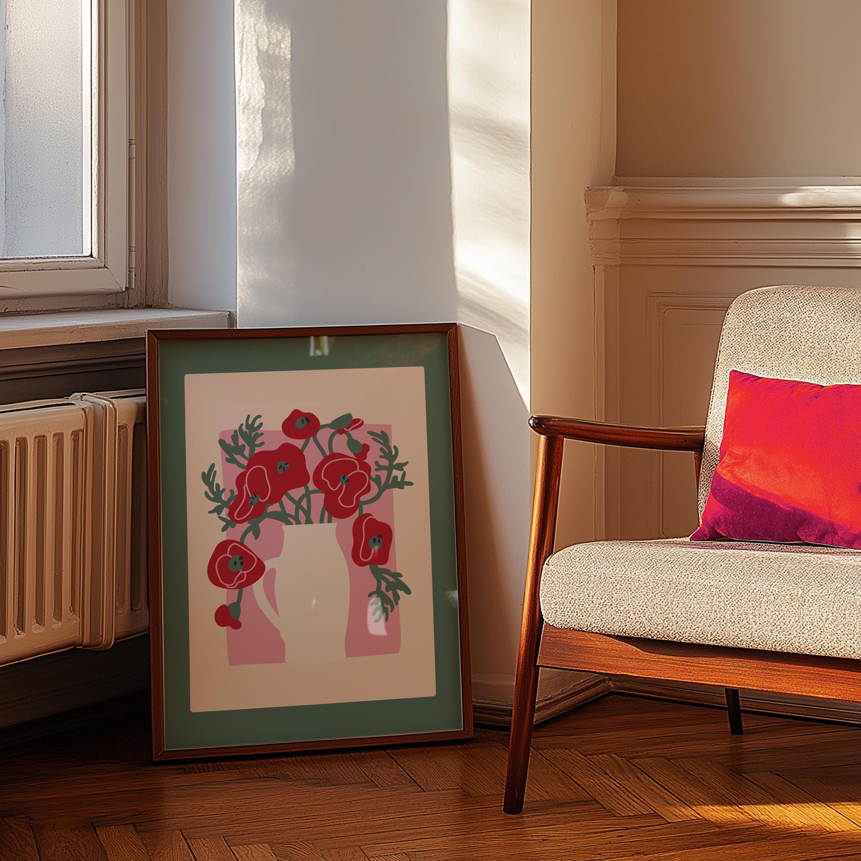 Bouquet of Flowers, Floral Art, Poppy Flower Print, Floral Decor, Colorful Art, Girls Bedroom, Gift Idea, Inspirational Art, Minimalist Art