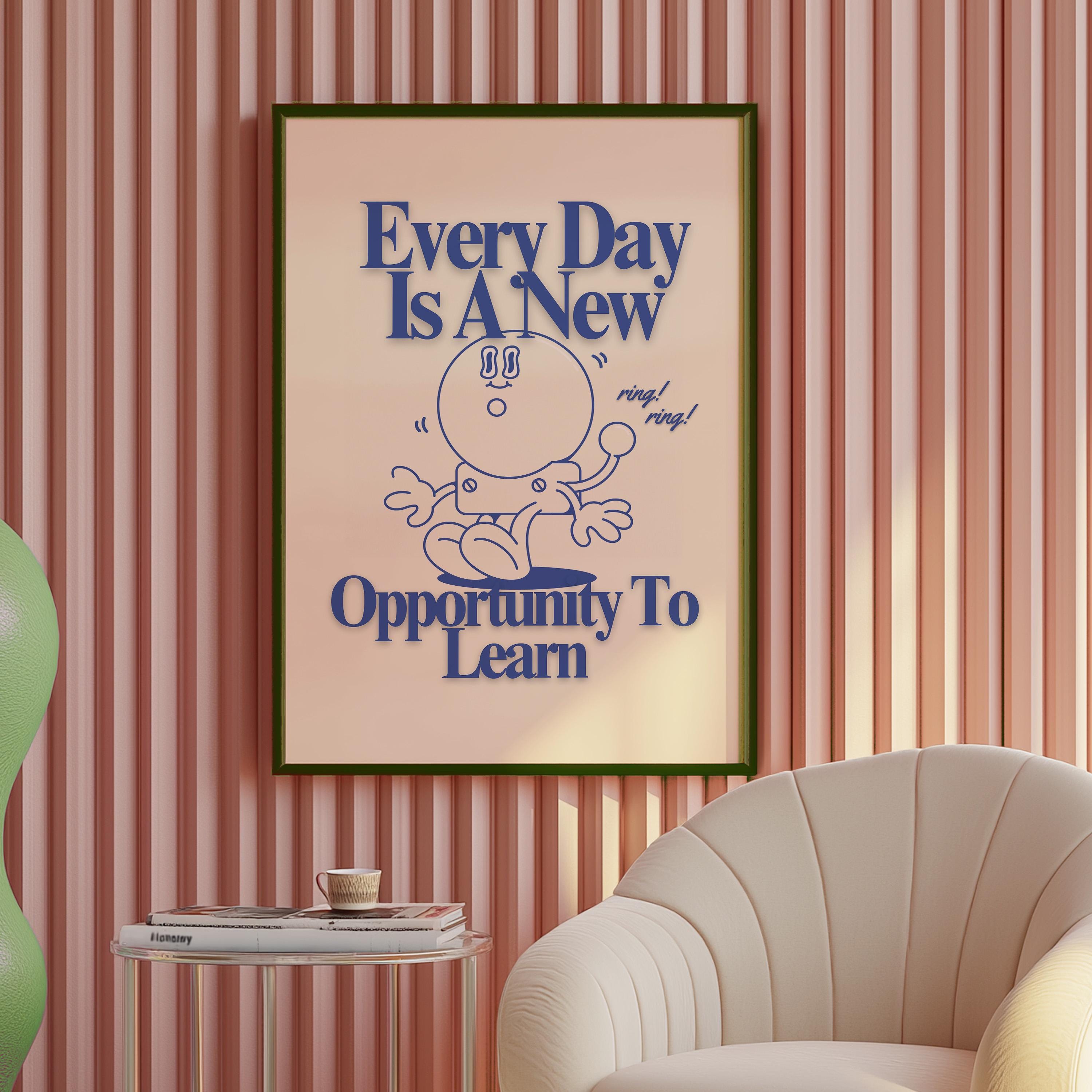 Classroom Art Print | Cute Retro Print, Fun Cartoon Decor, Groovy Minimal Blue Poster, Funky School Mascot Art