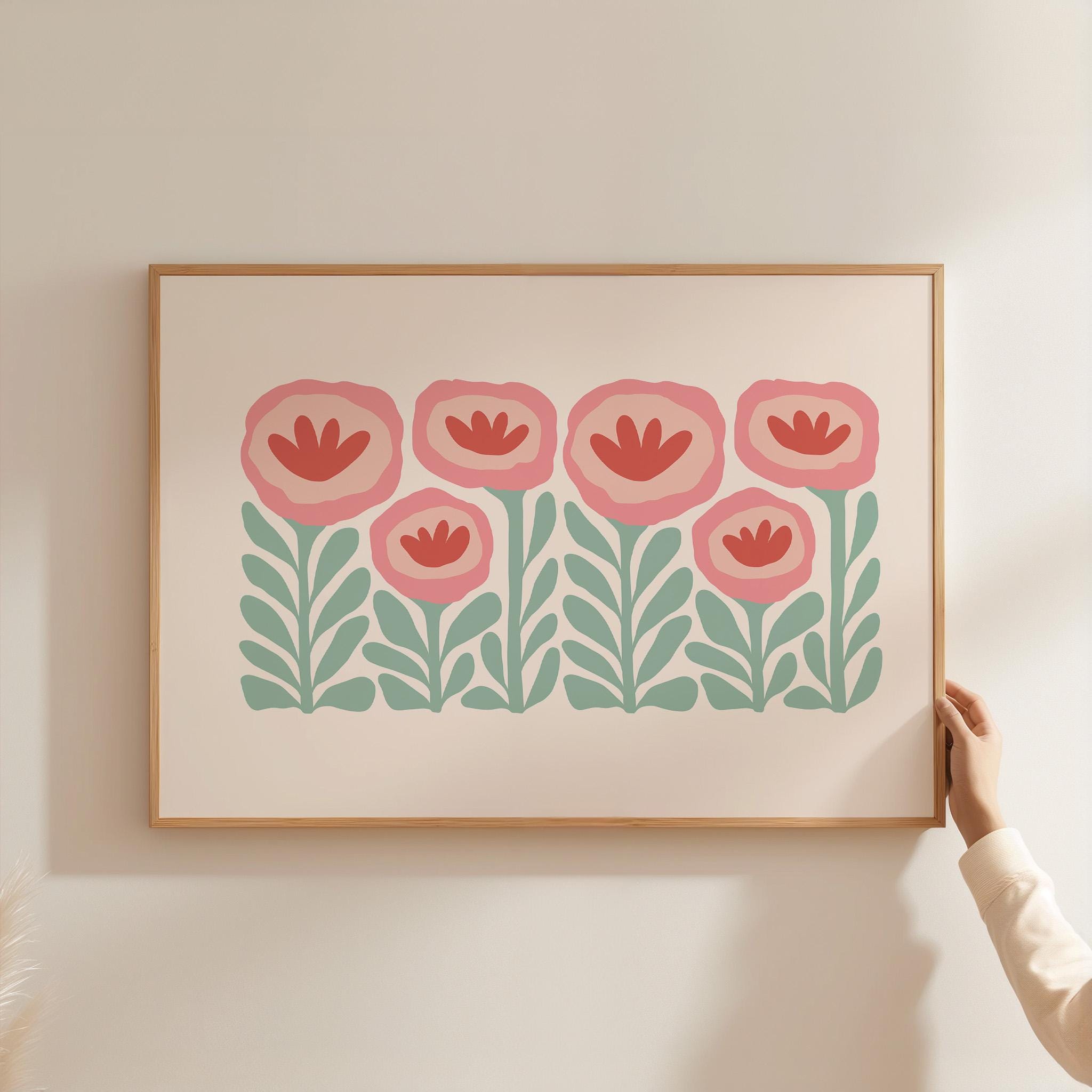 Flower Printable Wall Art, Floral Pastel Art, Botanical Art, Abstract Aesthetic Print, Instant Download, Pink and Green Decor, Girls Room