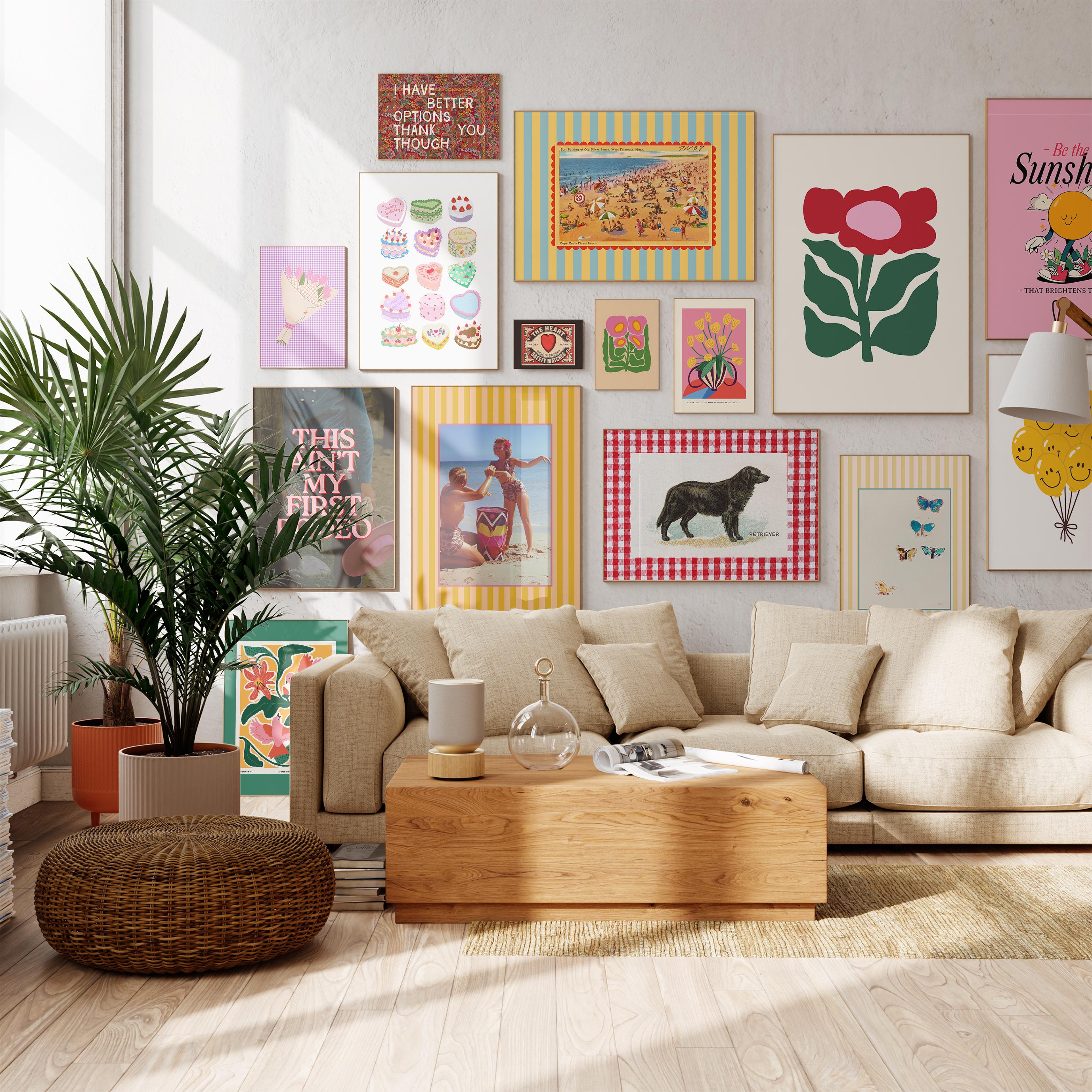 Floral Posters Set of 15, Pink & Blue Apartment Art Prints, Fun Dorm Decor, Digital Download Poster Bundle, Art Gift for Daughter