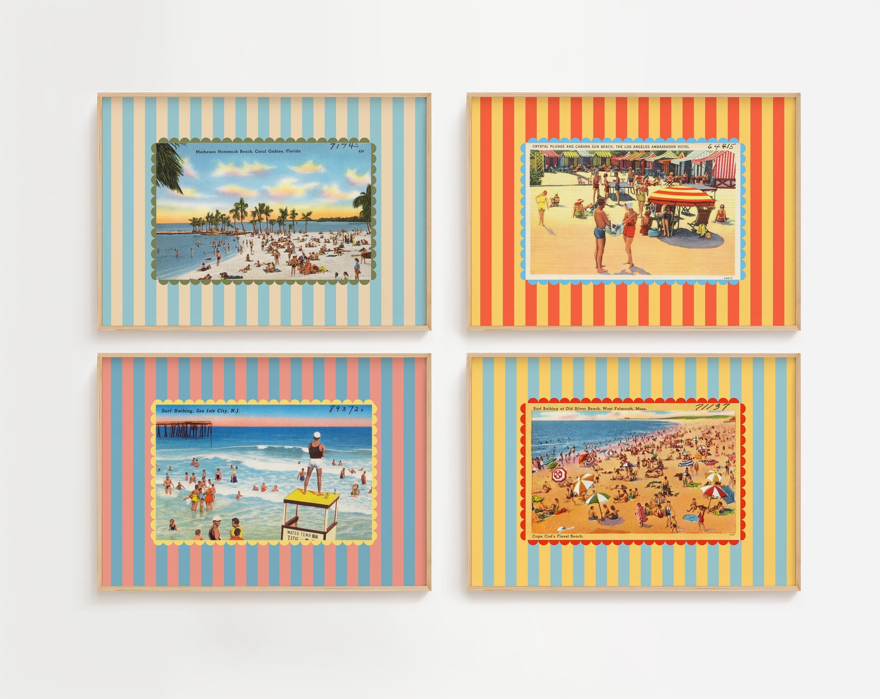 Set of 4 Vintage Beach Gallery Wall Digital Art Prints