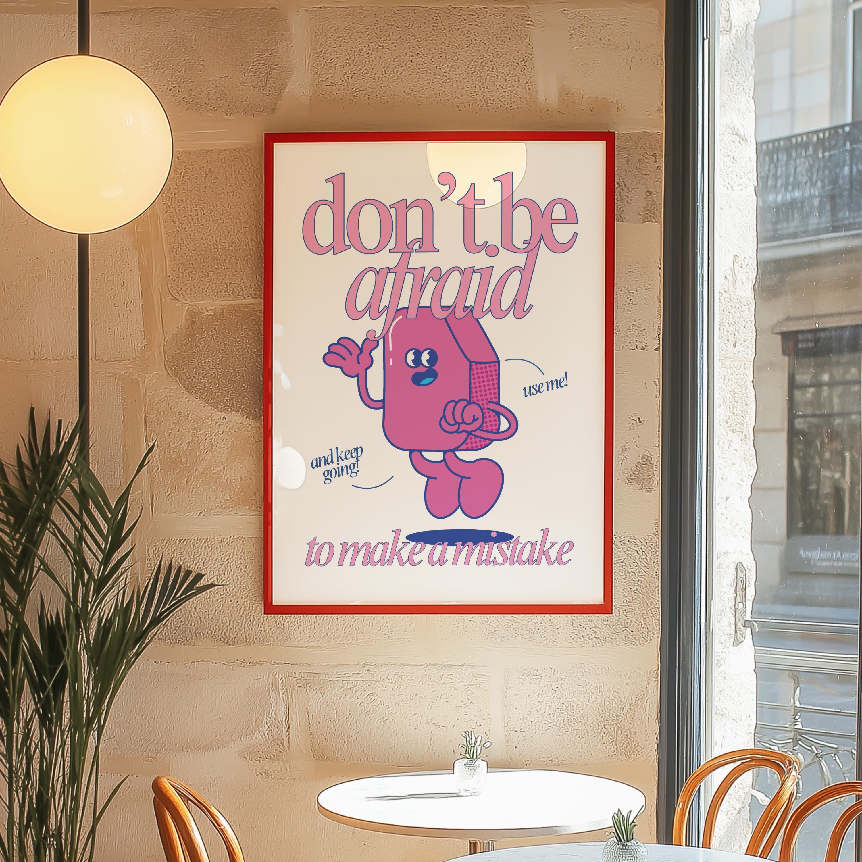 Cute Retro Character Print - Kids Room Poster, Make Mistakes Art, Trendy Classroom Decor, Positive Vibes Wall Art for Children
