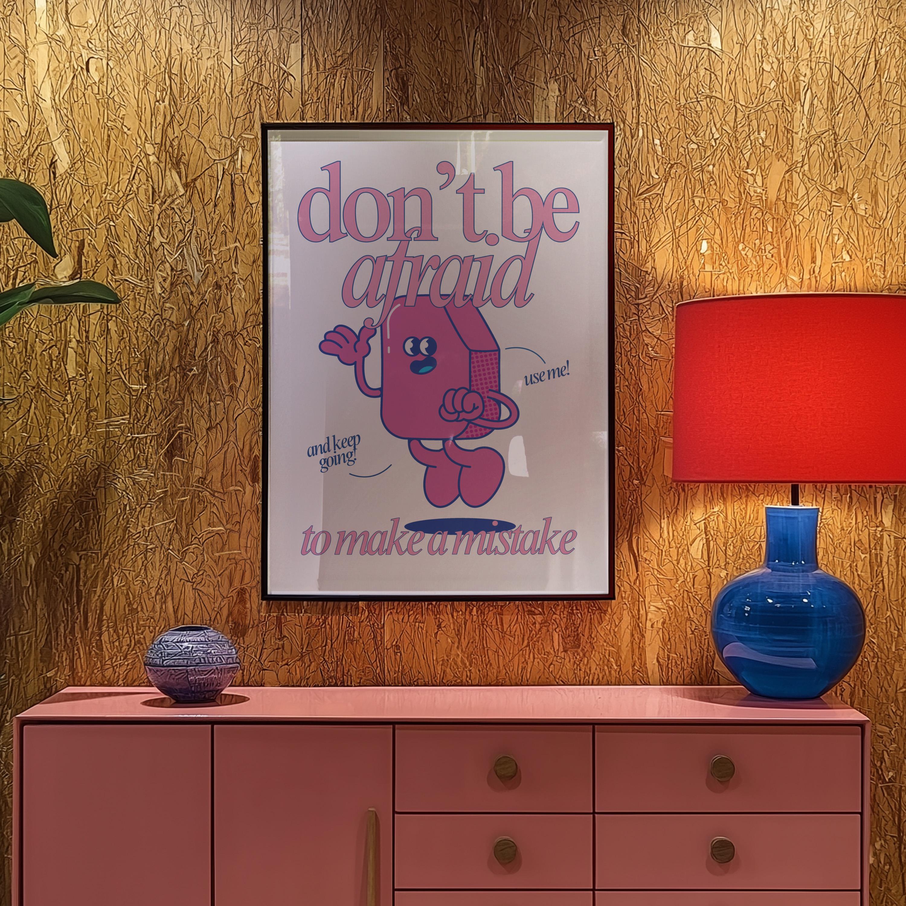 Cute Retro Character Print - Kids Room Poster, Make Mistakes Art, Trendy Classroom Decor, Positive Vibes Wall Art for Children