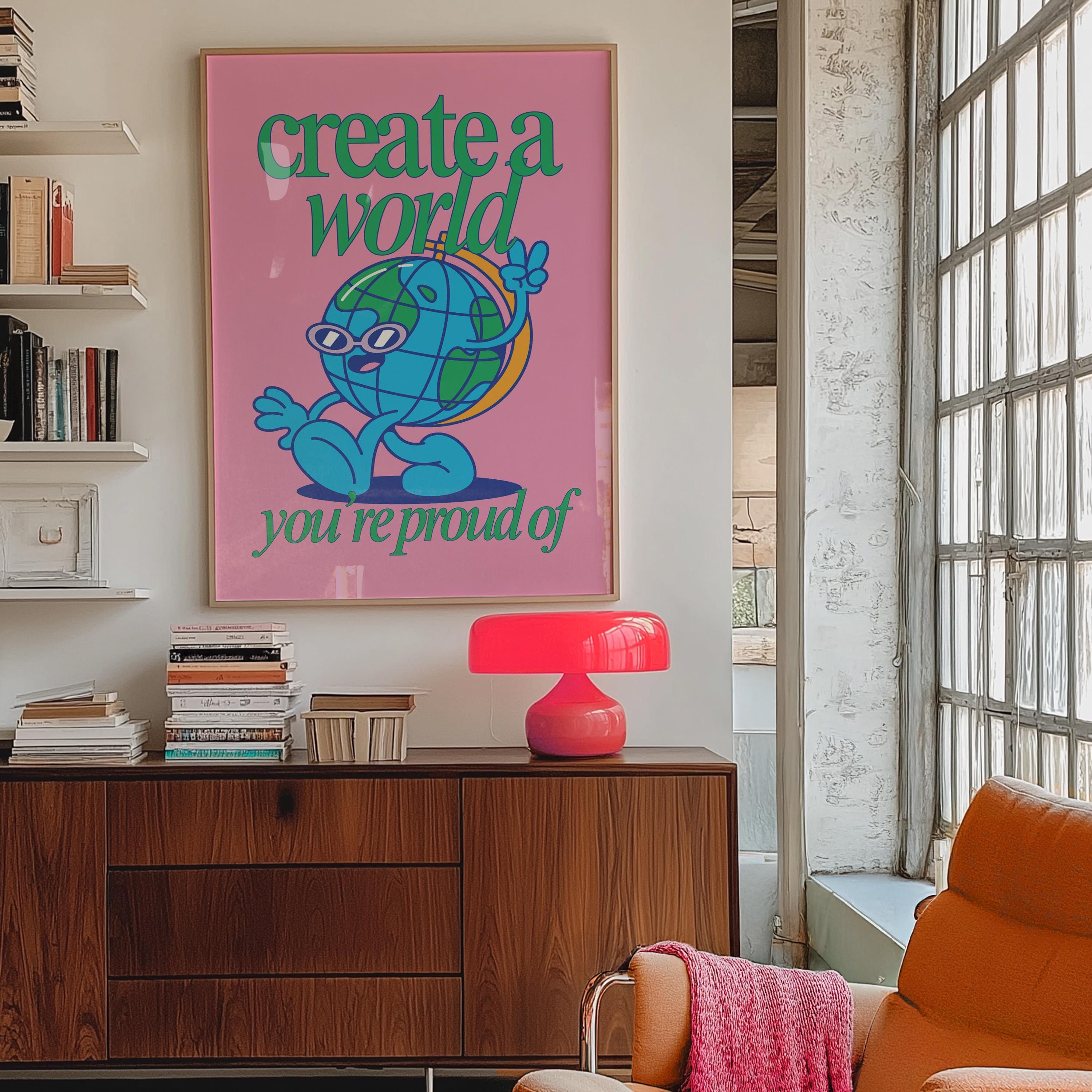Cute Retro Character Print - Kids Room Poster, Earth Art Print, Fun Classroom Decor, Positive Vibes Wall Art for Children, Science Art Print