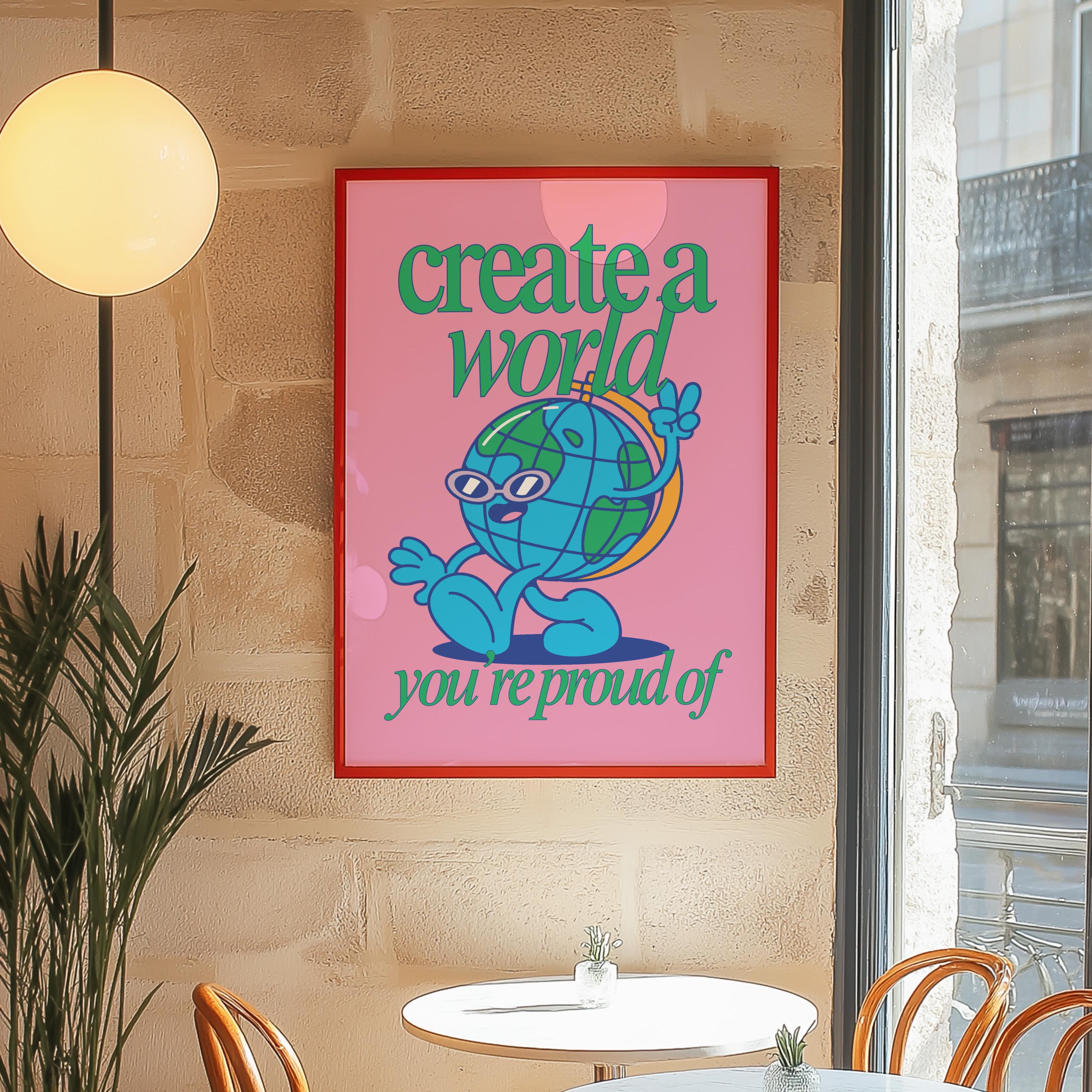Cute Retro Character Print - Kids Room Poster, Earth Art Print, Fun Classroom Decor, Positive Vibes Wall Art for Children, Science Art Print