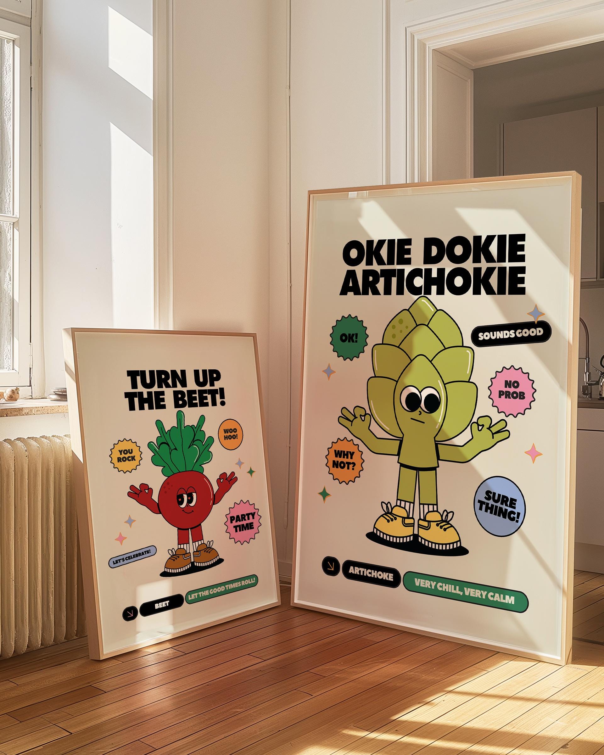 Kids Wall Art, Gallery Wall Set of 2, Kids Art Prints, Classroom Decor, Classroom Poster, Digital Art Print Set, Fruit Art Print