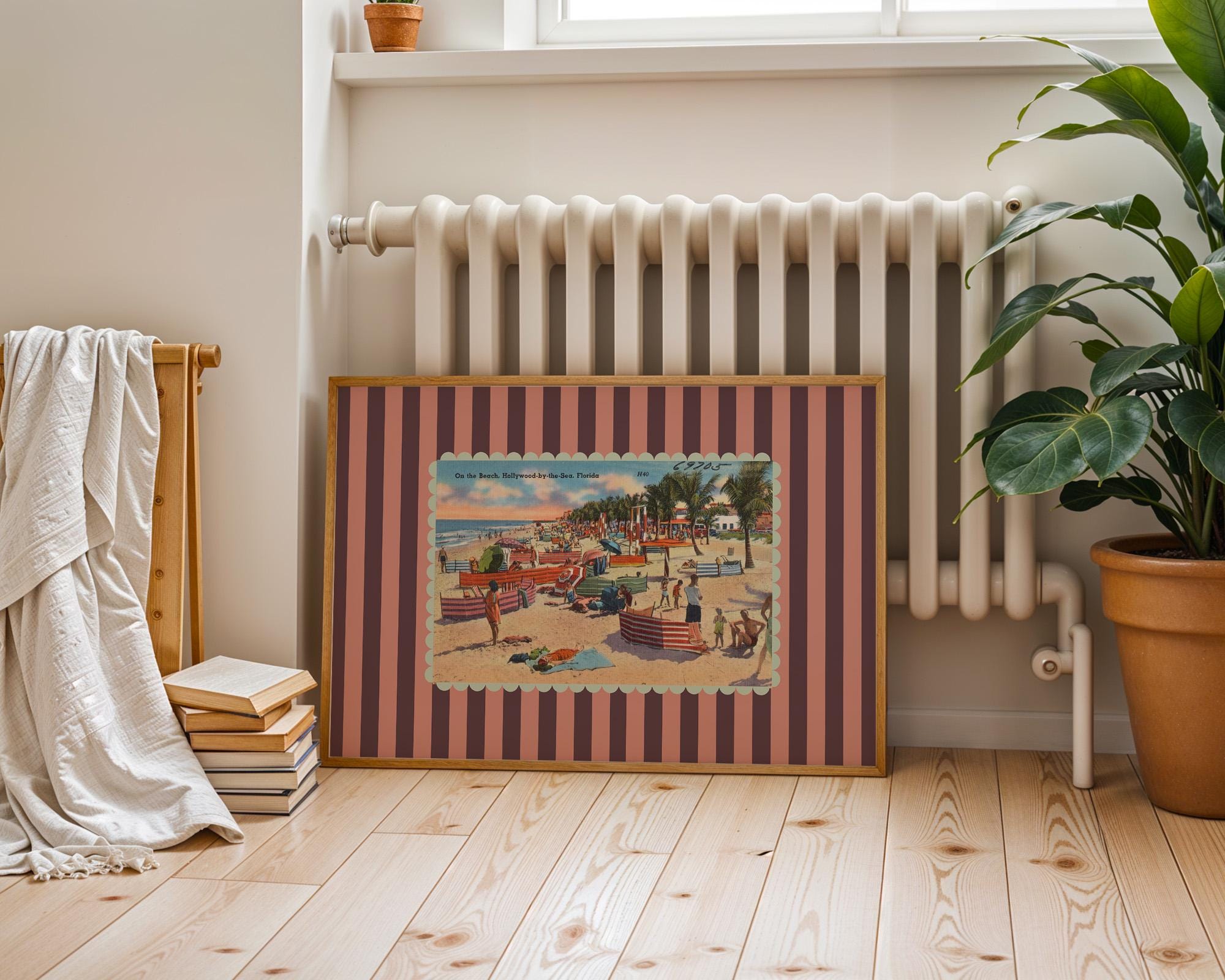 Retro Photo Art, Beach Art Print, Florida Striped Poster, Florida Art Print, Bar Cart Decor, Florida Decor, Vintage Photo Art