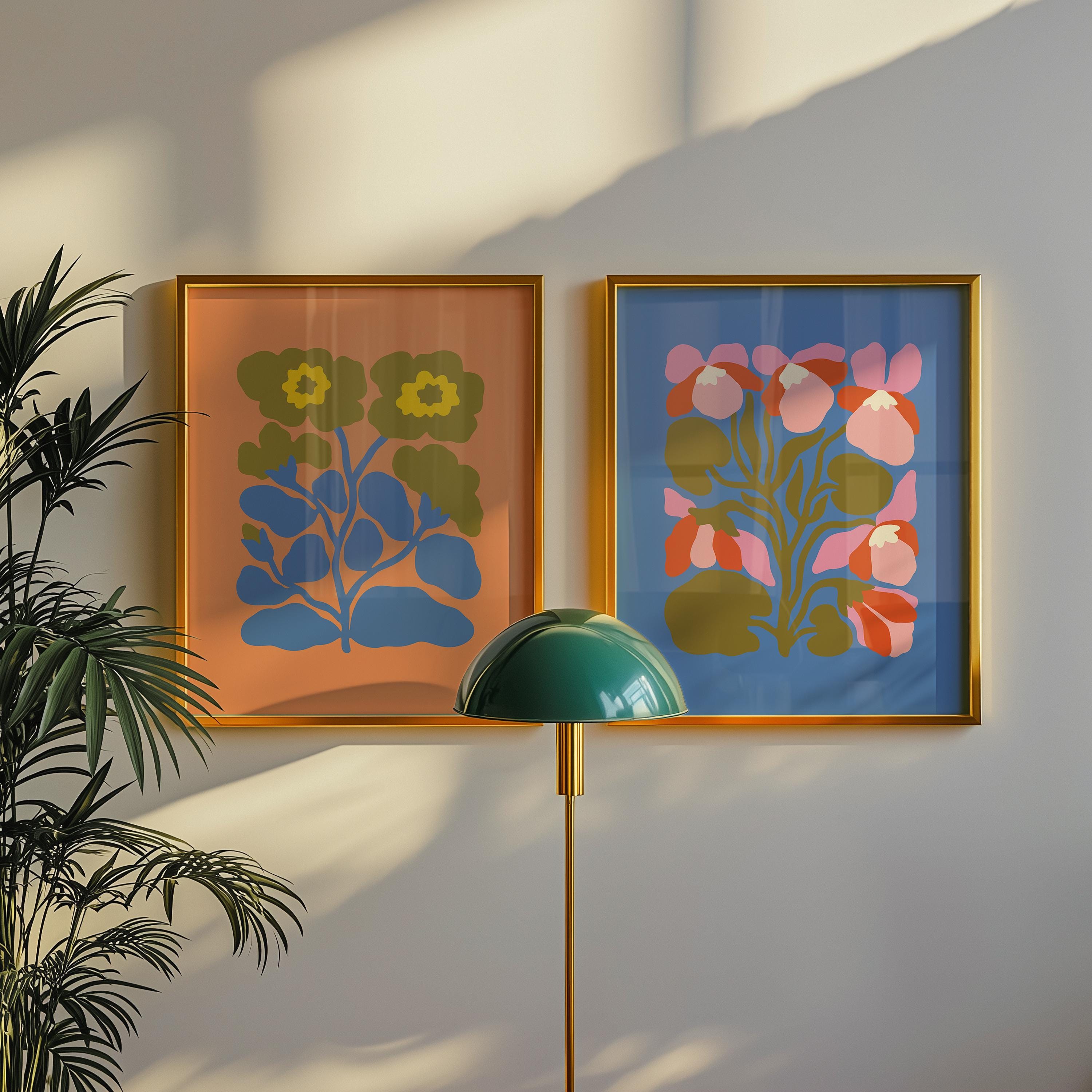 Floral Wall Art, Gallery Wall Set of 2, Bold Art Prints, Girls Room Decor, Living Room Poster, Digital Art Print Set, Flower Art Print