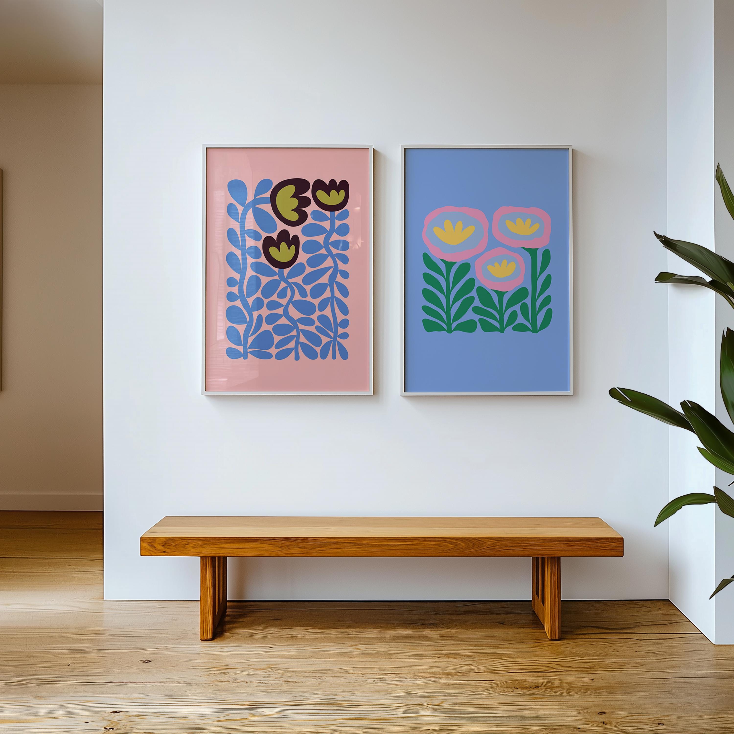 Floral Wall Art, Gallery Wall Set of 2, Bold Art Prints, Girls Room Decor, Living Room Poster, Digital Art Print Set, Flower Art Print