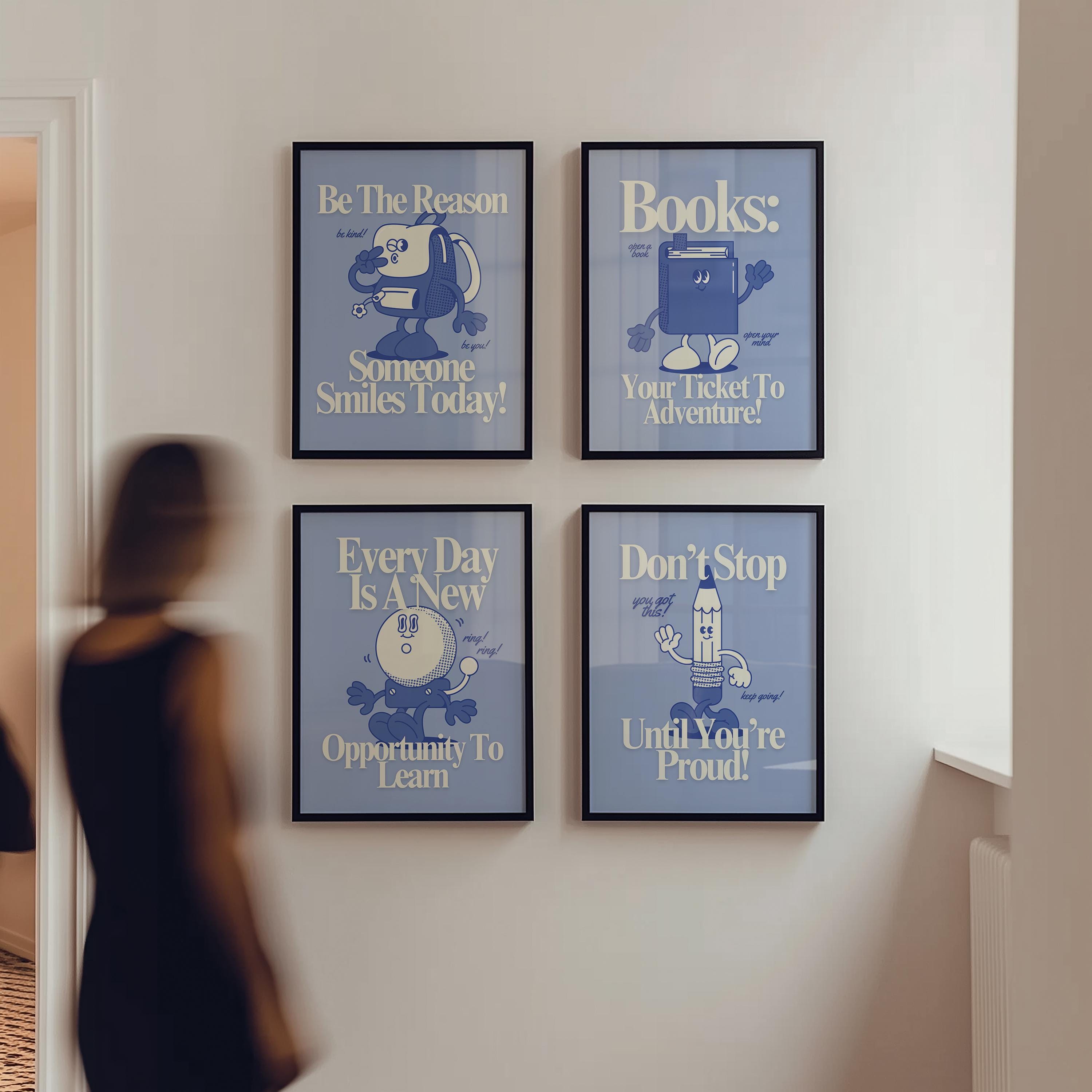 Set of 4 Kids and Classroom Digital Art Prints