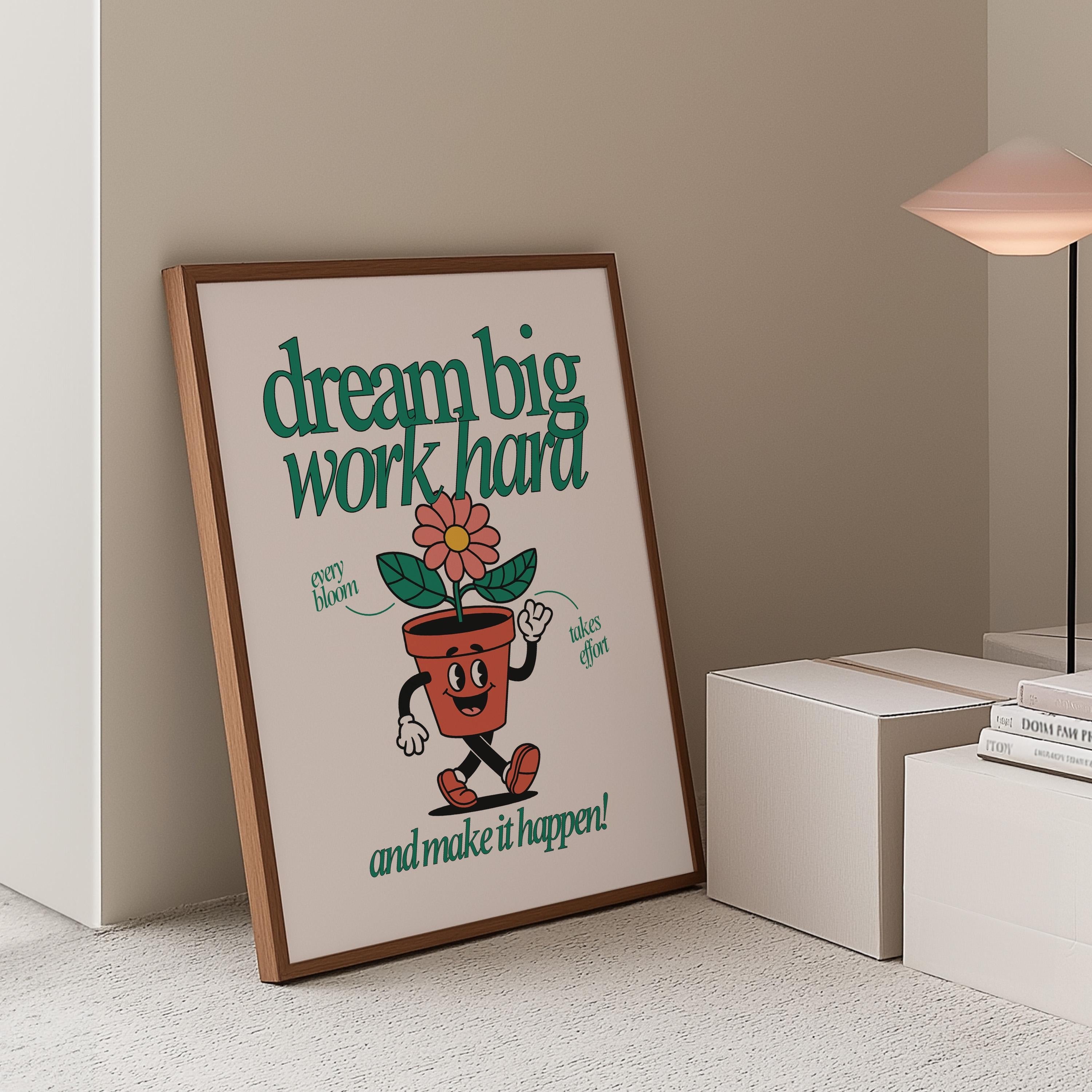 Classroom Art, Kids Room Art, Downloadable Print, Cartoon Art Print, Dream Big Poster, Trendy Posters, Vintage Mascot, Cute Positive Art