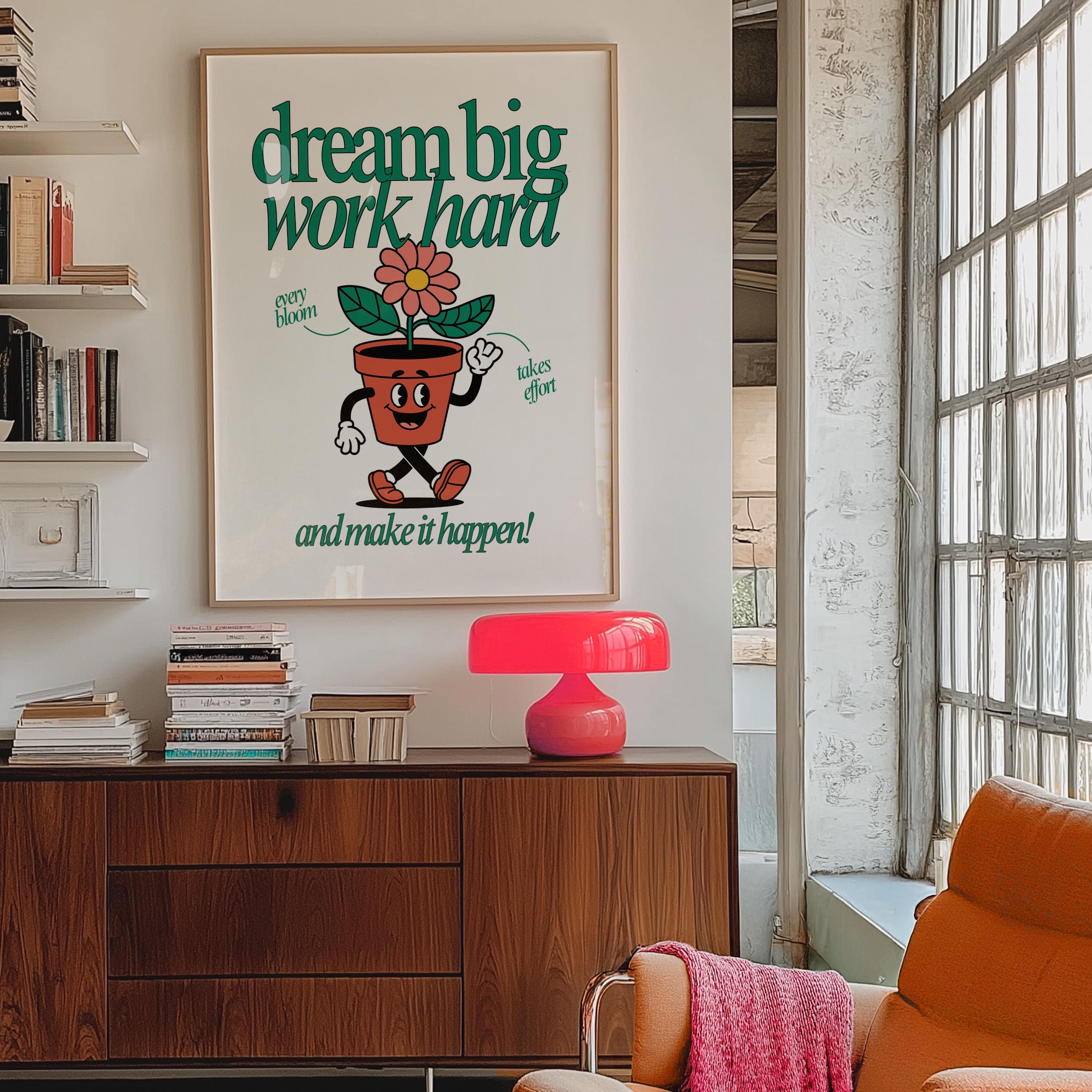 Classroom Art, Kids Room Art, Downloadable Print, Cartoon Art Print, Dream Big Poster, Trendy Posters, Vintage Mascot, Cute Positive Art
