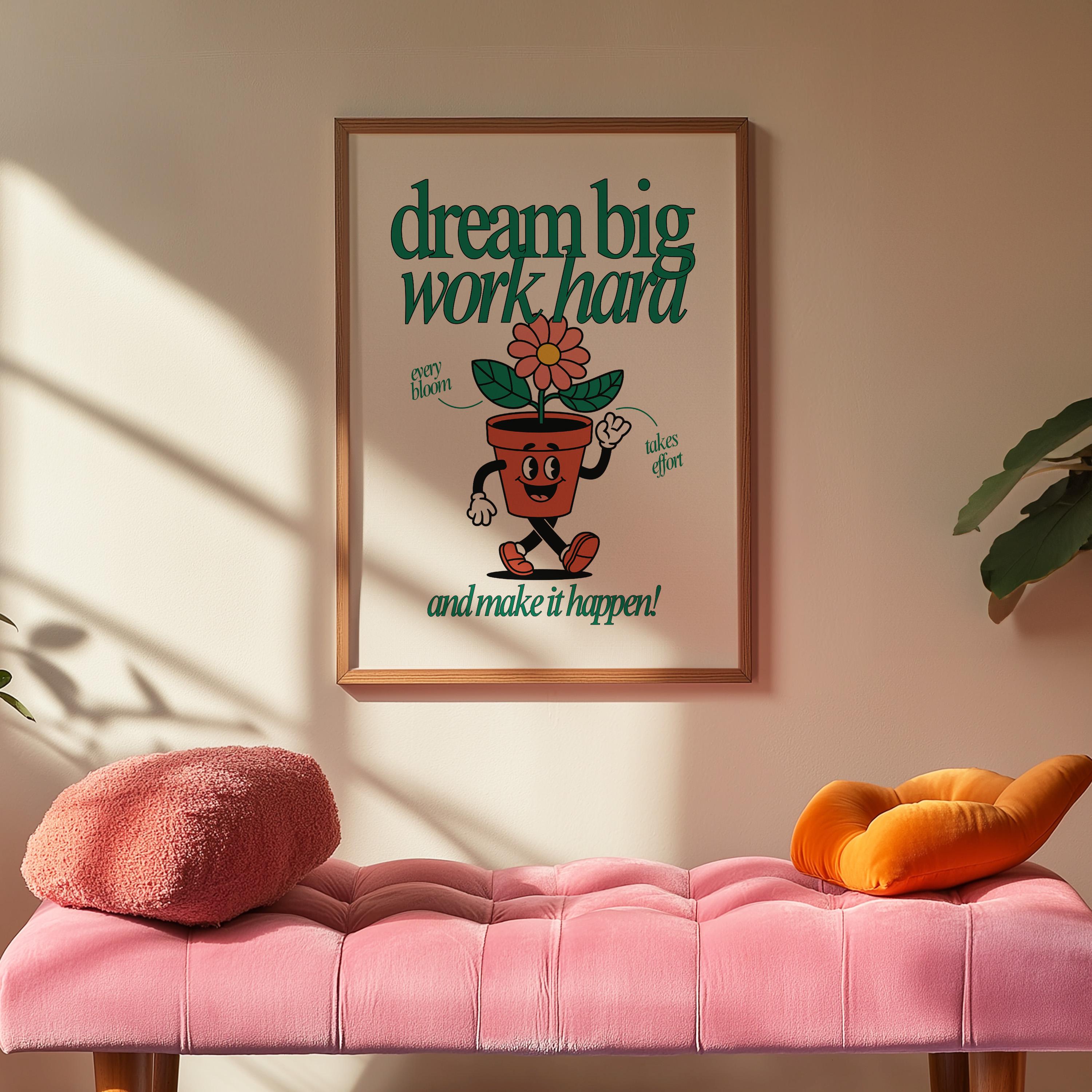 Classroom Art, Kids Room Art, Downloadable Print, Cartoon Art Print, Dream Big Poster, Trendy Posters, Vintage Mascot, Cute Positive Art