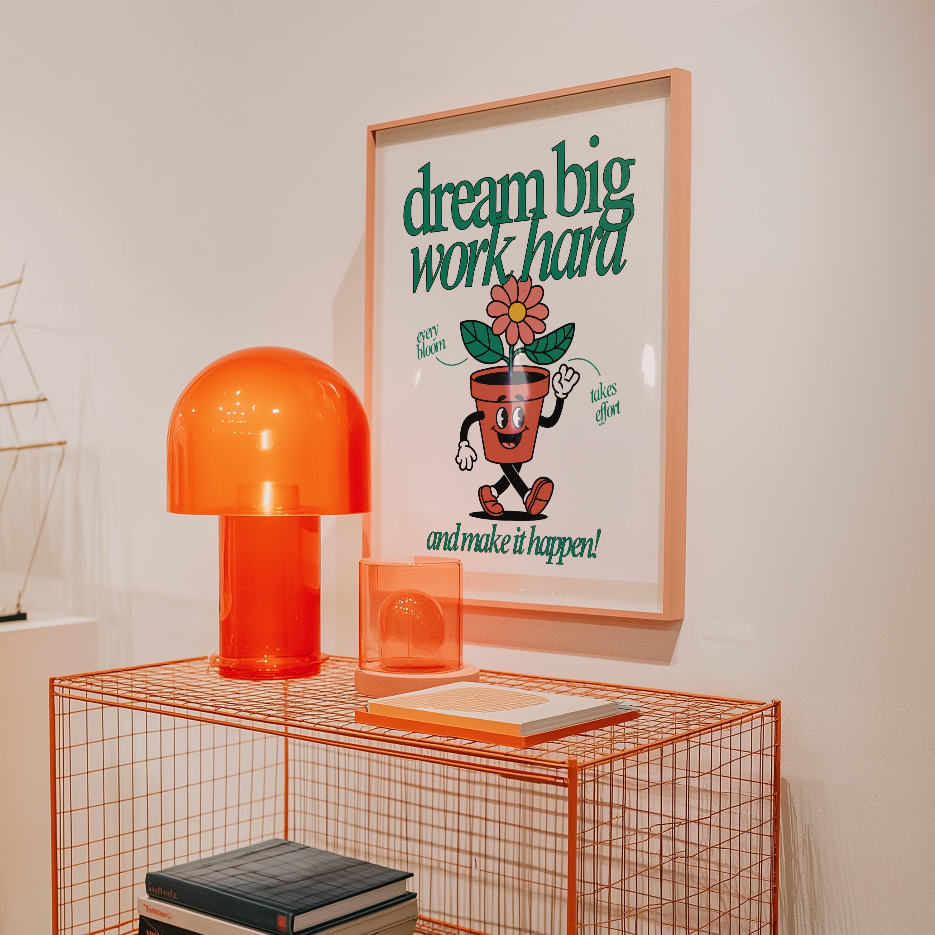 Classroom Art, Kids Room Art, Downloadable Print, Cartoon Art Print, Dream Big Poster, Trendy Posters, Vintage Mascot, Cute Positive Art