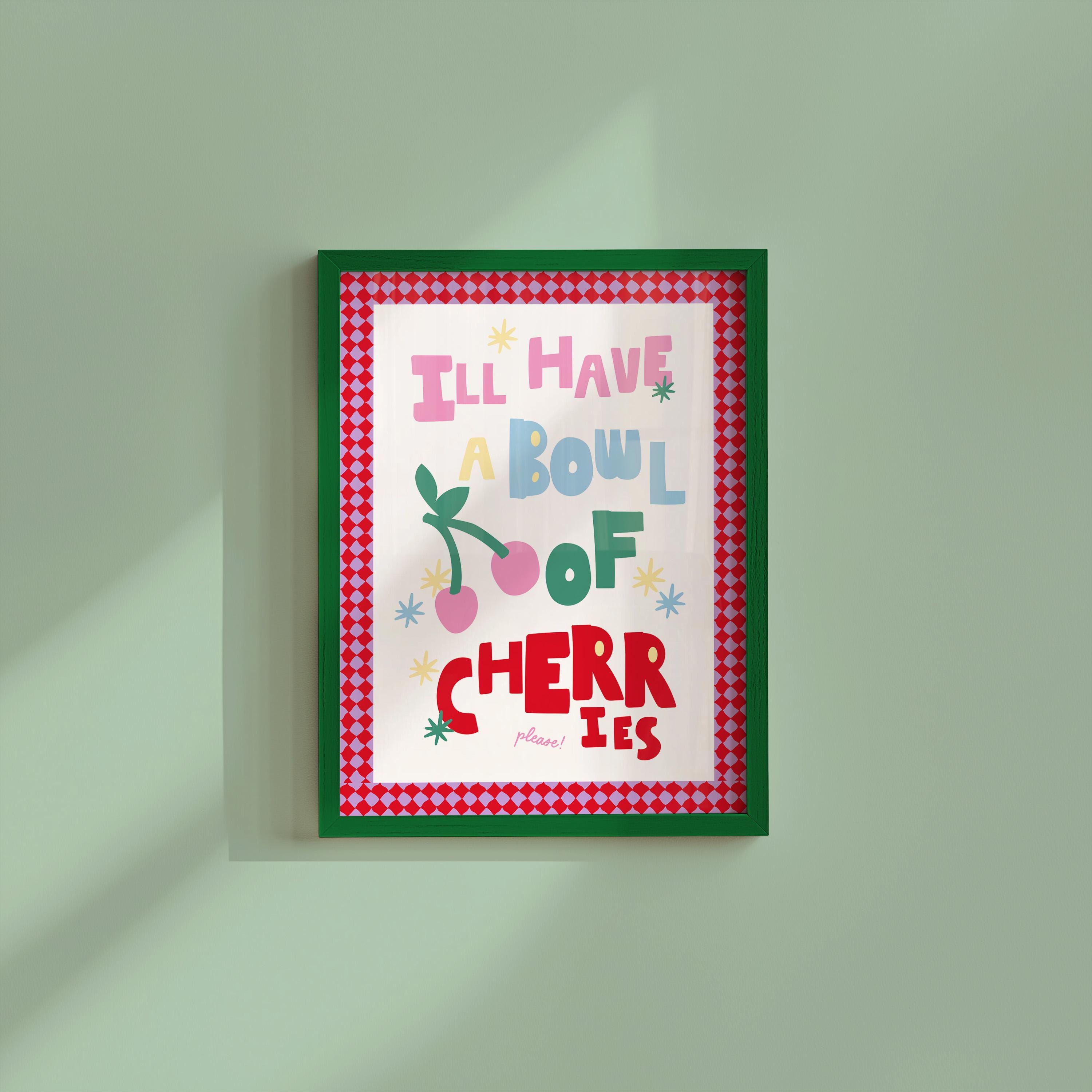 Cherry Poster, Bowl of Cherries Art, Trendy Wall Art, Digital Download, Cherry Wall Art, Preppy Wall Art, GS Print Shoppe, Aesthetic Print