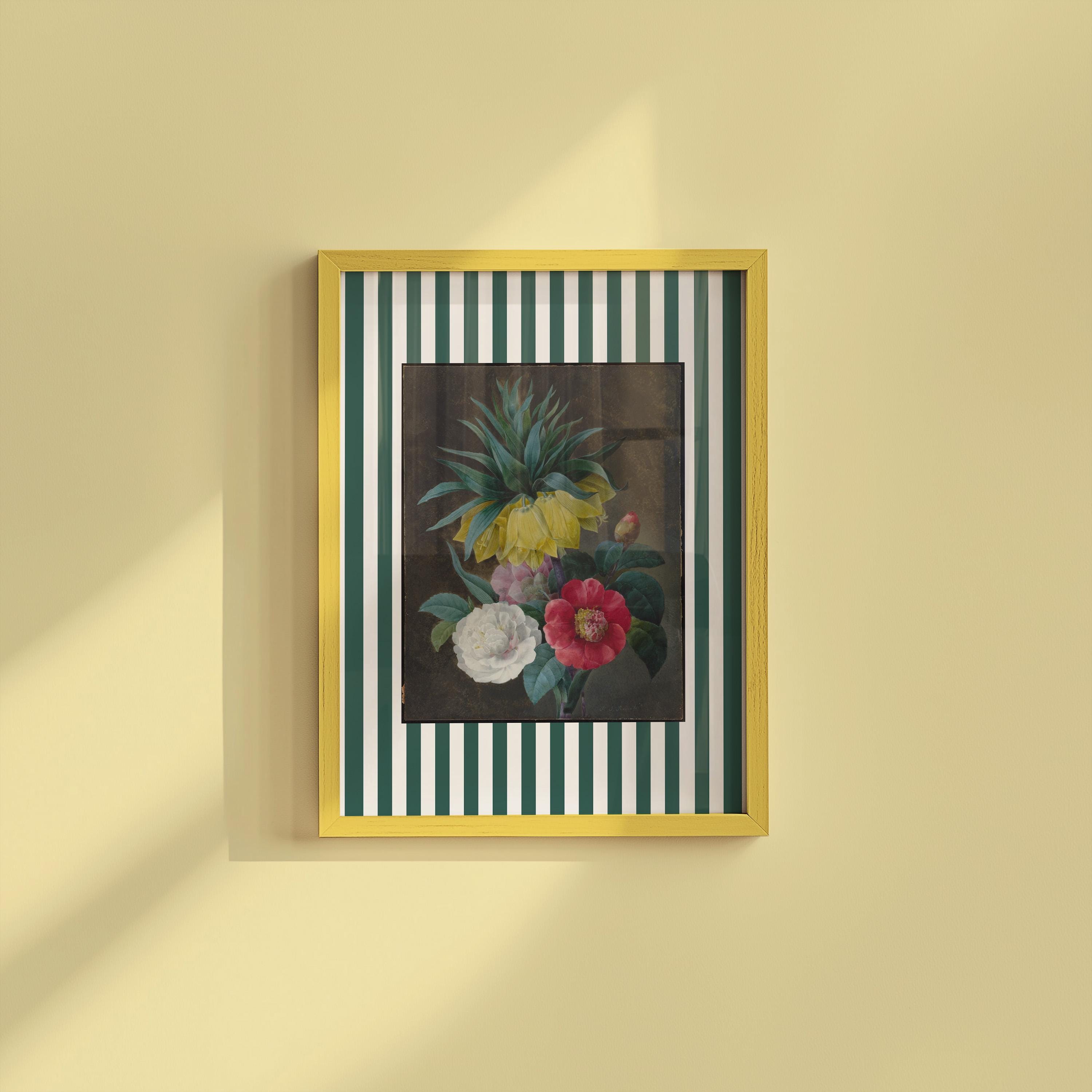Striped Floral Print, INSTANT Digital Downloadable Wall Art, Trendy Decor, Botanical illustration, Living Room Art, Cottage, Nursery