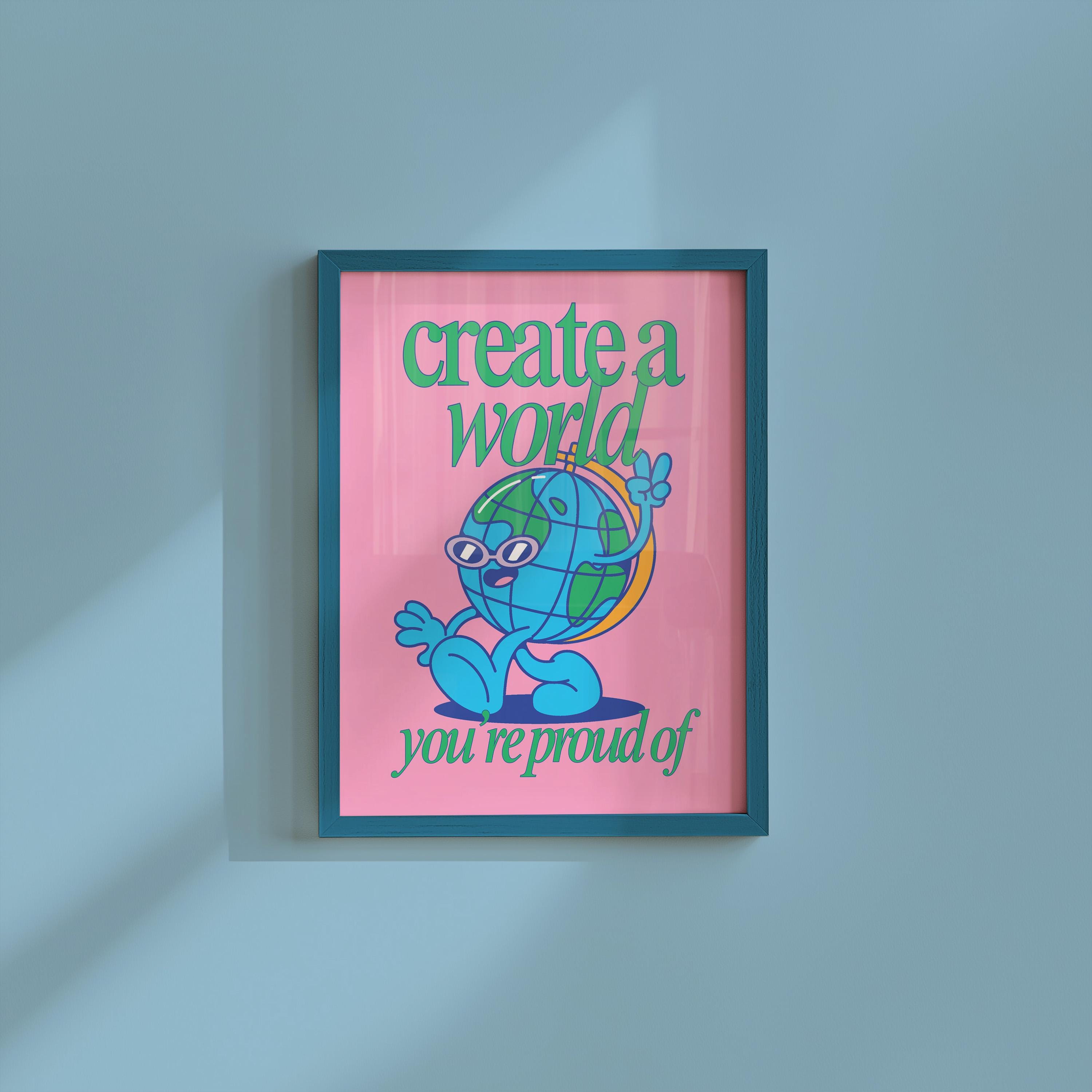 Cute Retro Character Print - Kids Room Poster, Earth Art Print, Fun Classroom Decor, Positive Vibes Wall Art for Children, Science Art Print