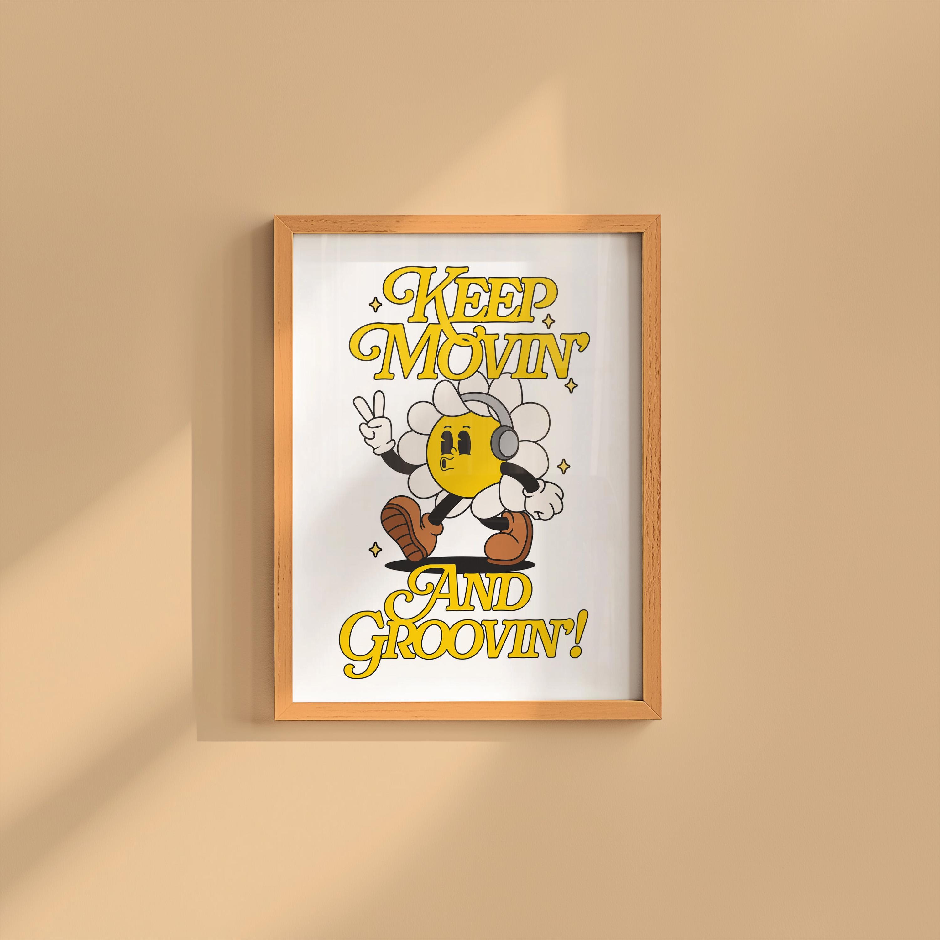 Kids Art Print – Cute Cartoon Flower Art, Retro Floral Decor for Kids Room & Classroom, Moving and Grooving Design