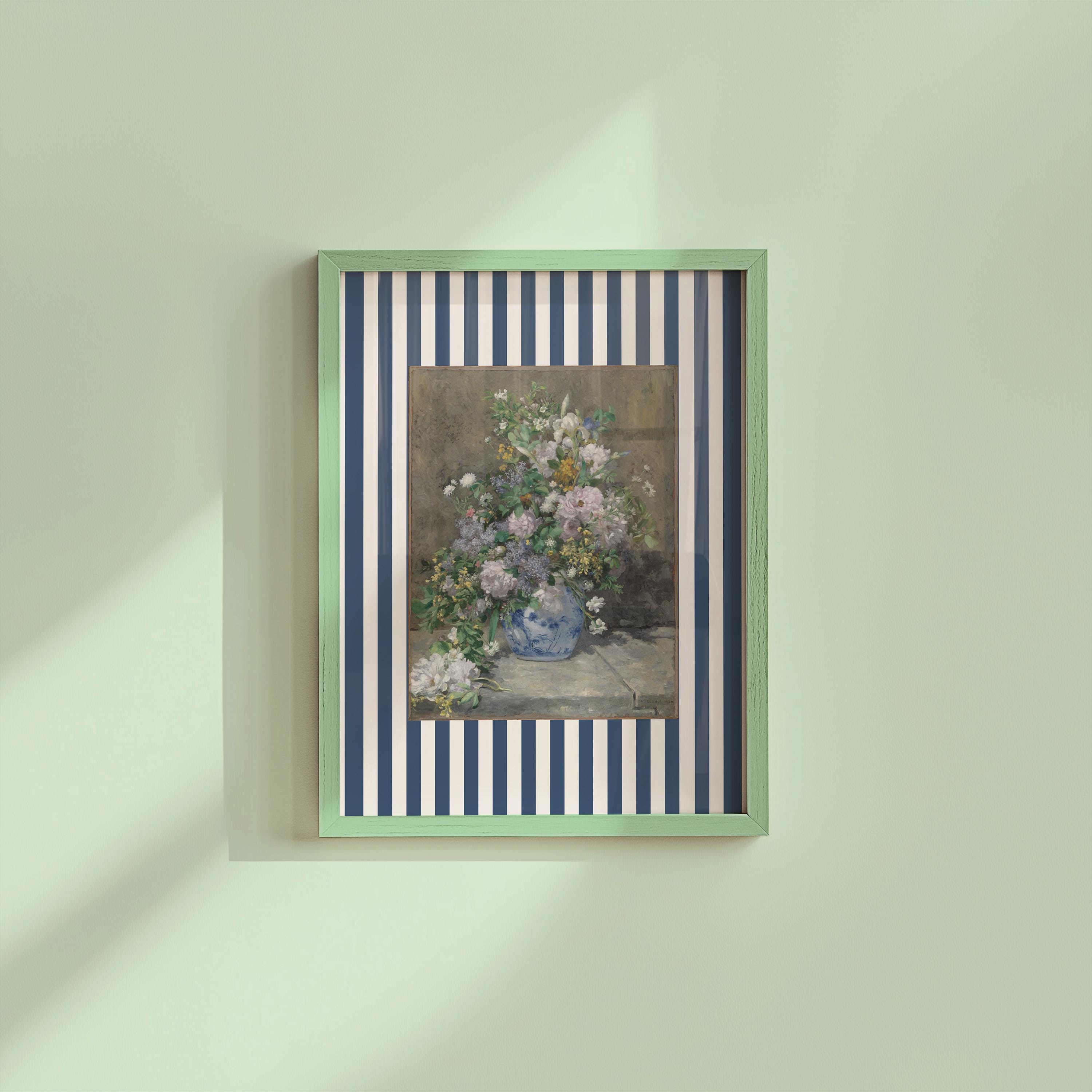 Striped Floral Print, INSTANT Digital Downloadable Wall Art, Trendy Decor, Botanical illustration, Living Room Art, Cottage, Nursery