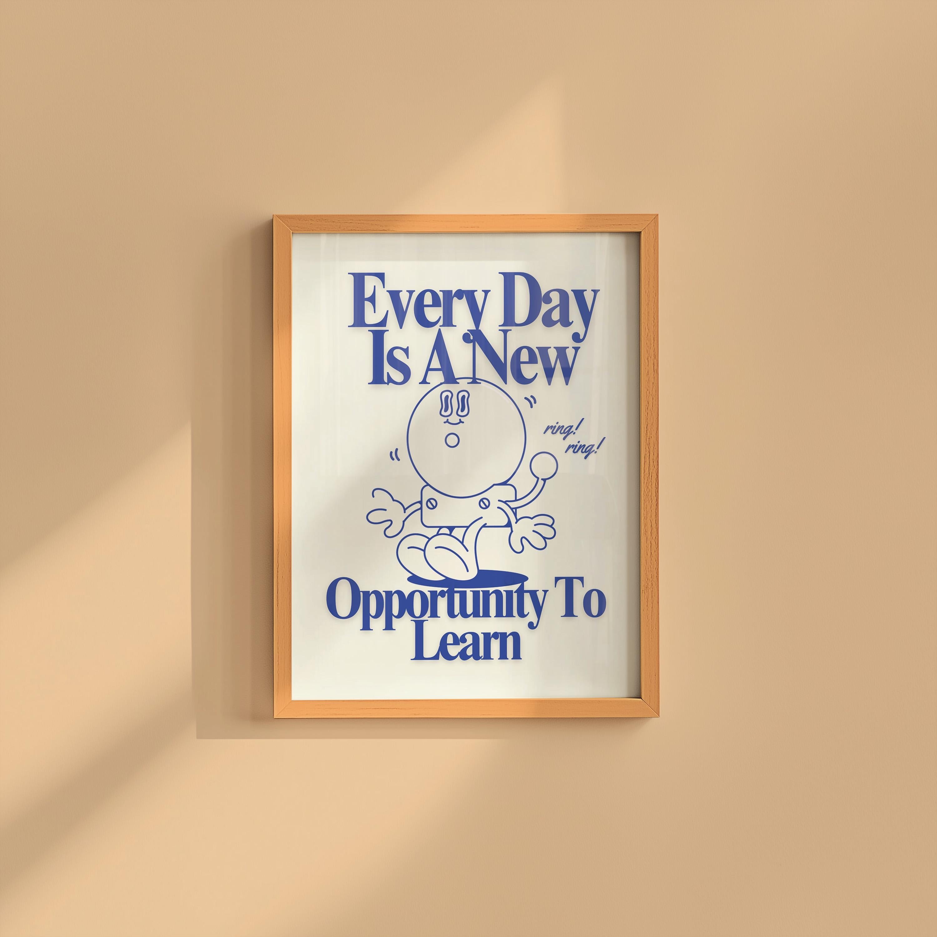Classroom Art Print | Cute Retro Print, Fun Cartoon Decor, Groovy Minimal Blue Poster, Funky School Mascot Art