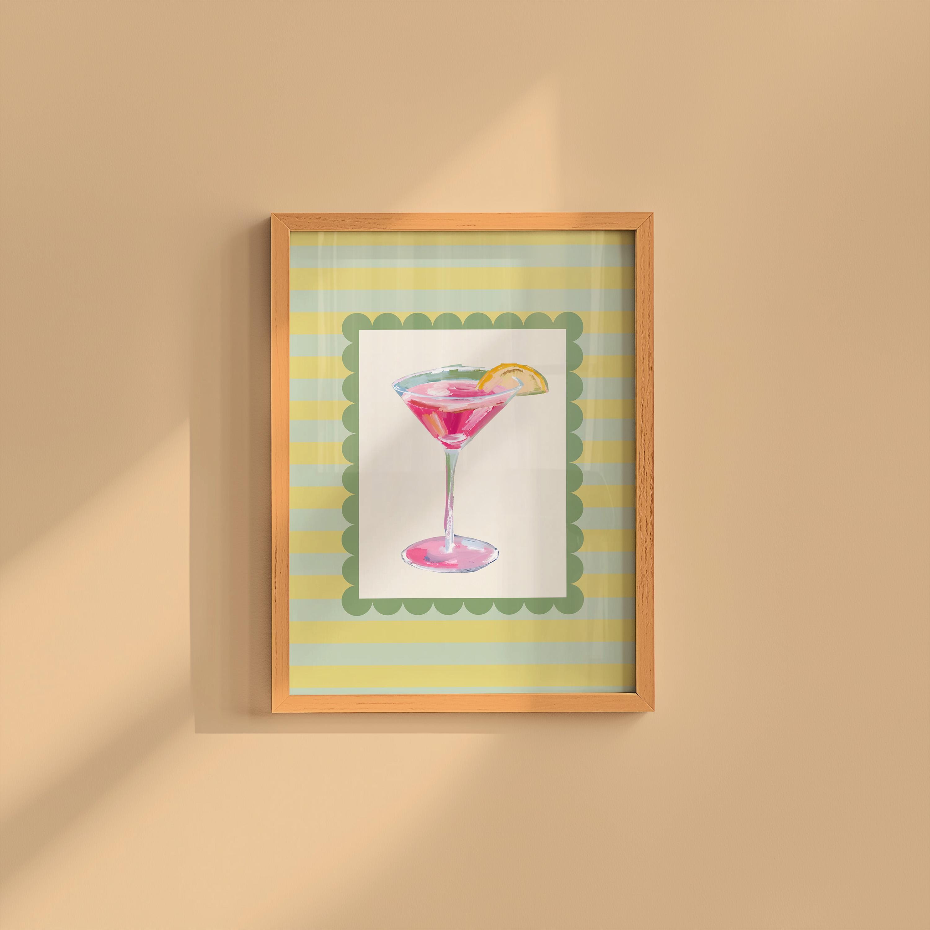 Retro Cocktail Print, Cosmopolitan Cosmo Digital Drink Poster, Kitchen Bar Cart Home Decor, Colorful Wall Art, Vintage Summery Artwork