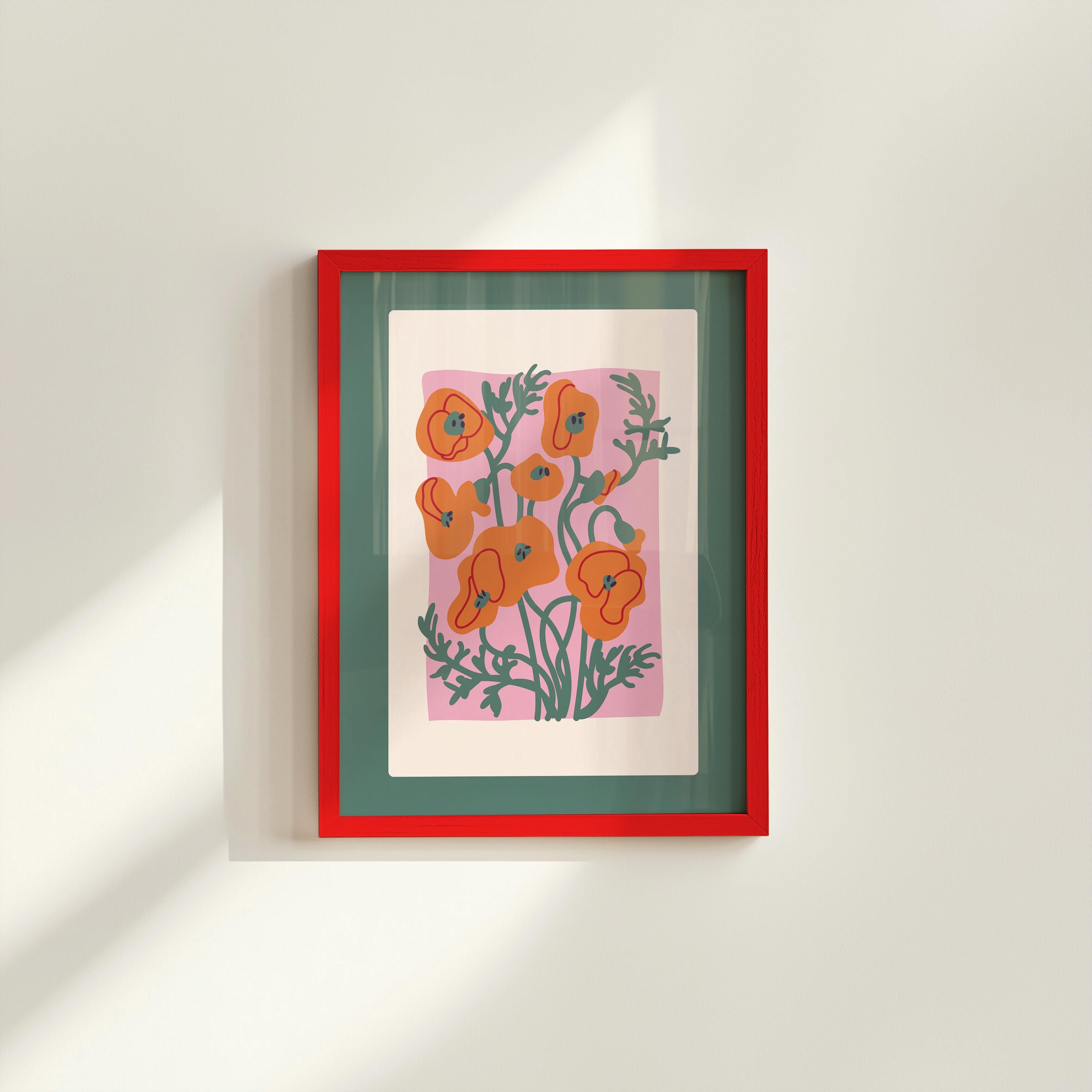 Bouquet of Flowers, Floral Art, Poppy Flower Print, Floral Decor, Colorful Art, Girls Bedroom, Gift Idea, Inspirational Art, Minimalist Art