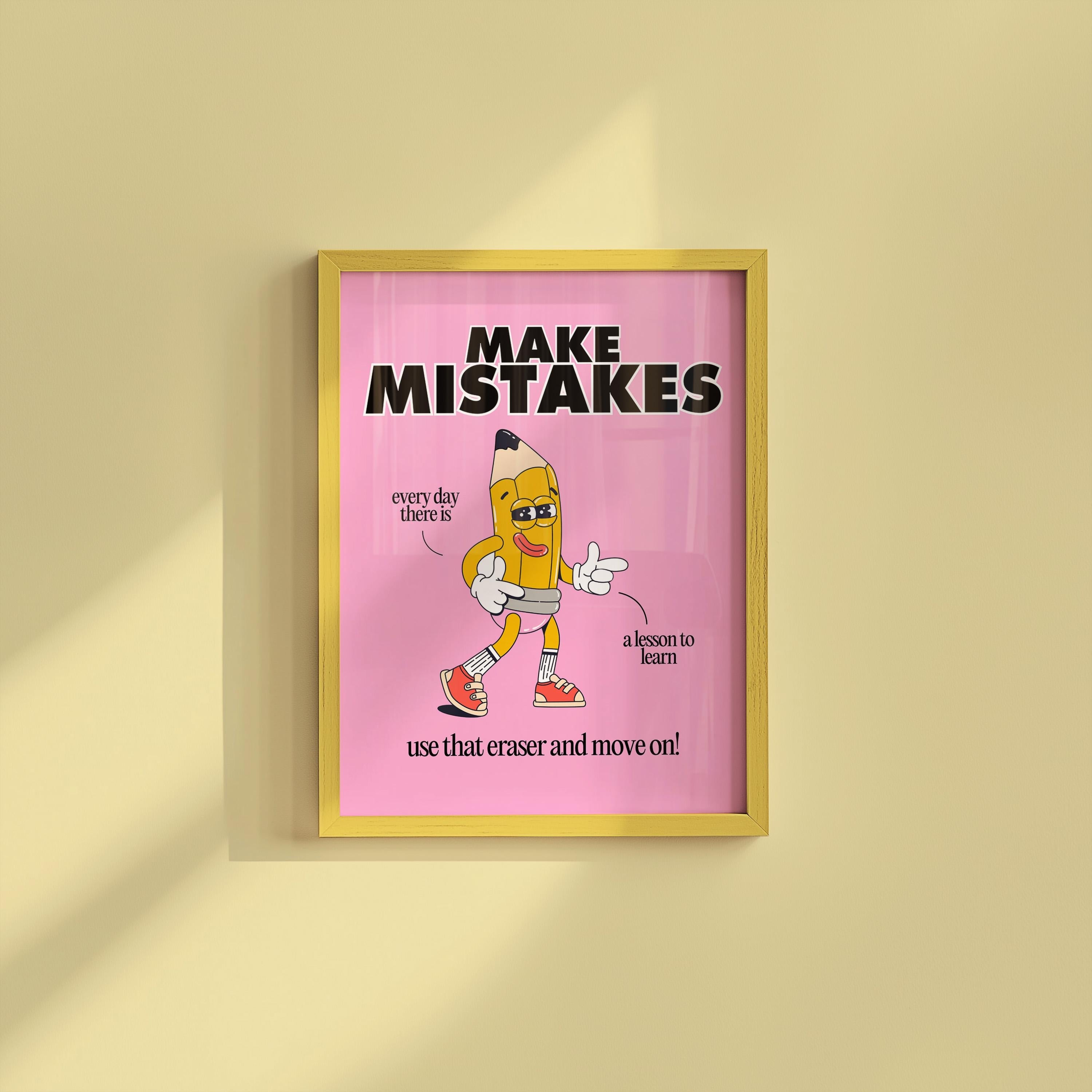 Classroom Art, Kids Room Art, Digital Print, Cartoon Art Print, Make Mistakes Print, Trendy Posters, Vintage Mascot Art, Cute Positive Art
