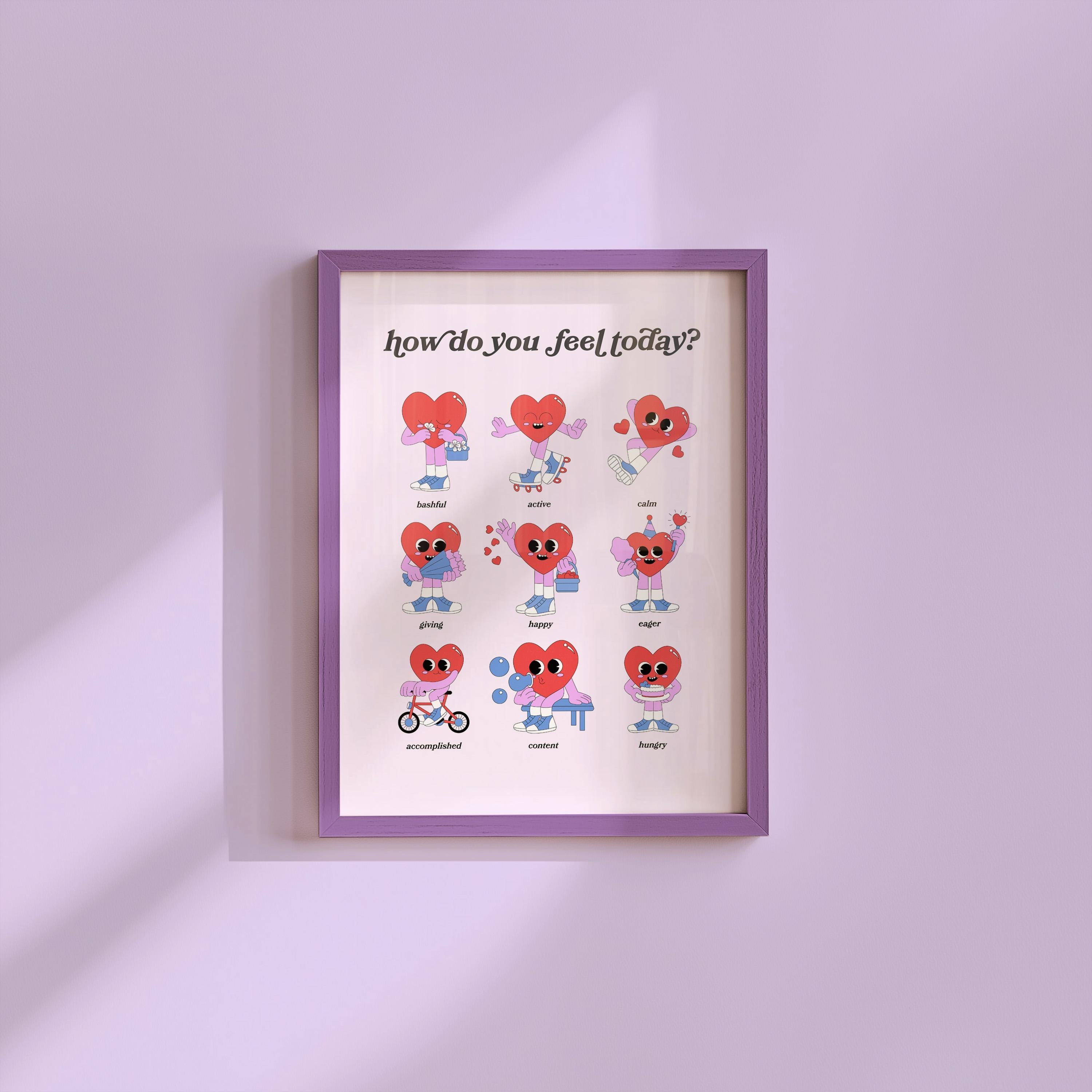 How Do You Feel Today? Art, School Art Print, Classroom Poster, Emotions Art Prints, Mood and Feelings Poster, School Posters, Heart Art