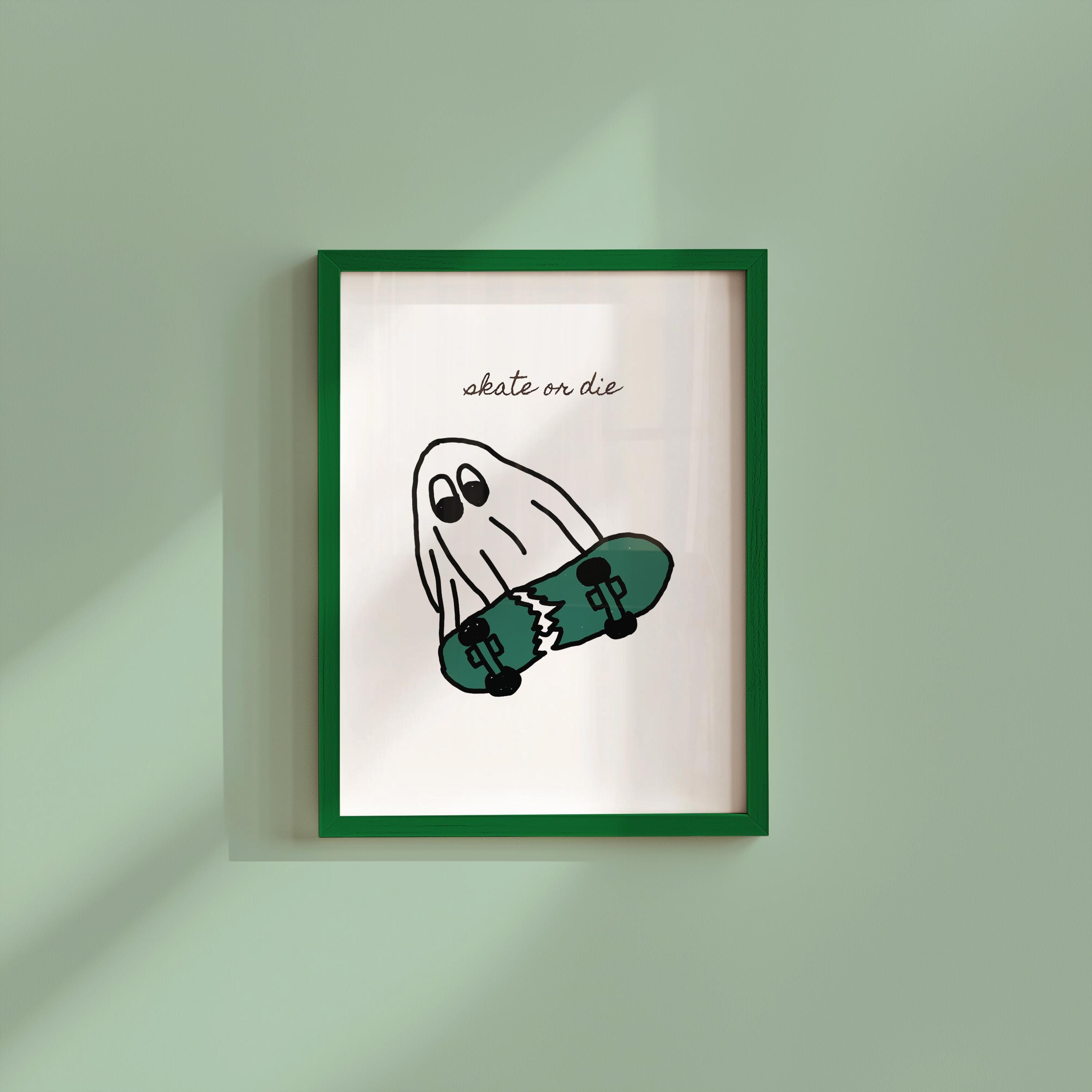 Retro Doodle Art, Digital Prints Wall Art, Digital Prints, Skate or Die Prints, Skateboard Poster, Apartment Art, Ghost Art Prints