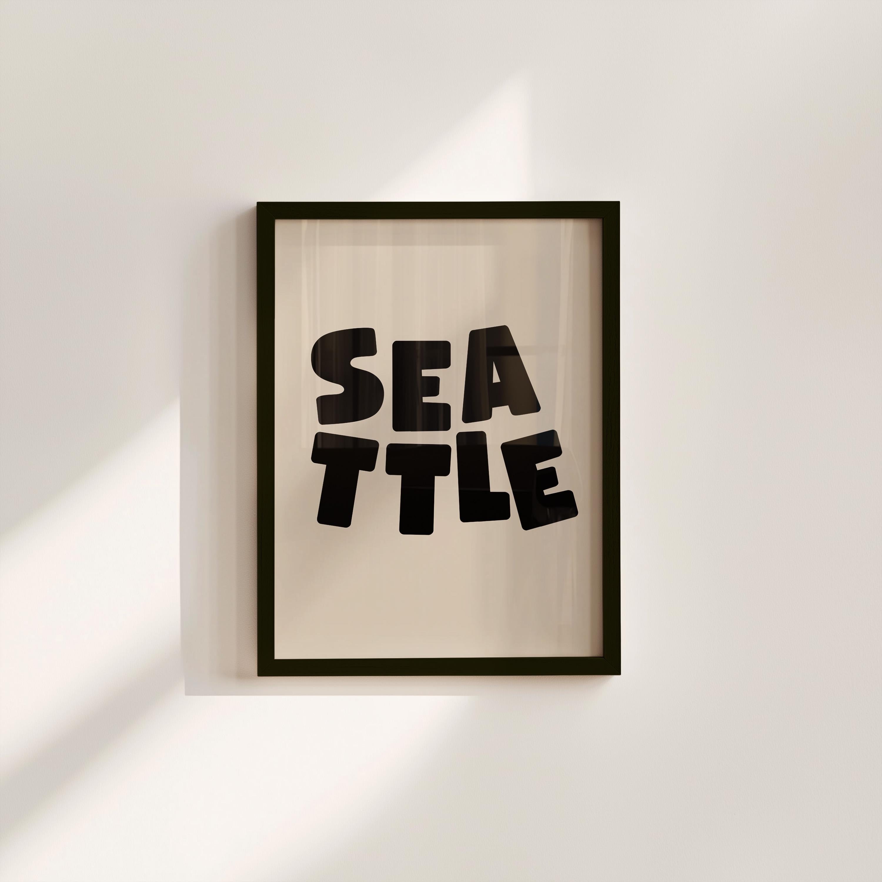 Seattle Art Print,Digital Art Download,Black Seattle Wall Art,Cute Trendy Art,Seattle Posters,Seattle Wall Poster,Beige Posters