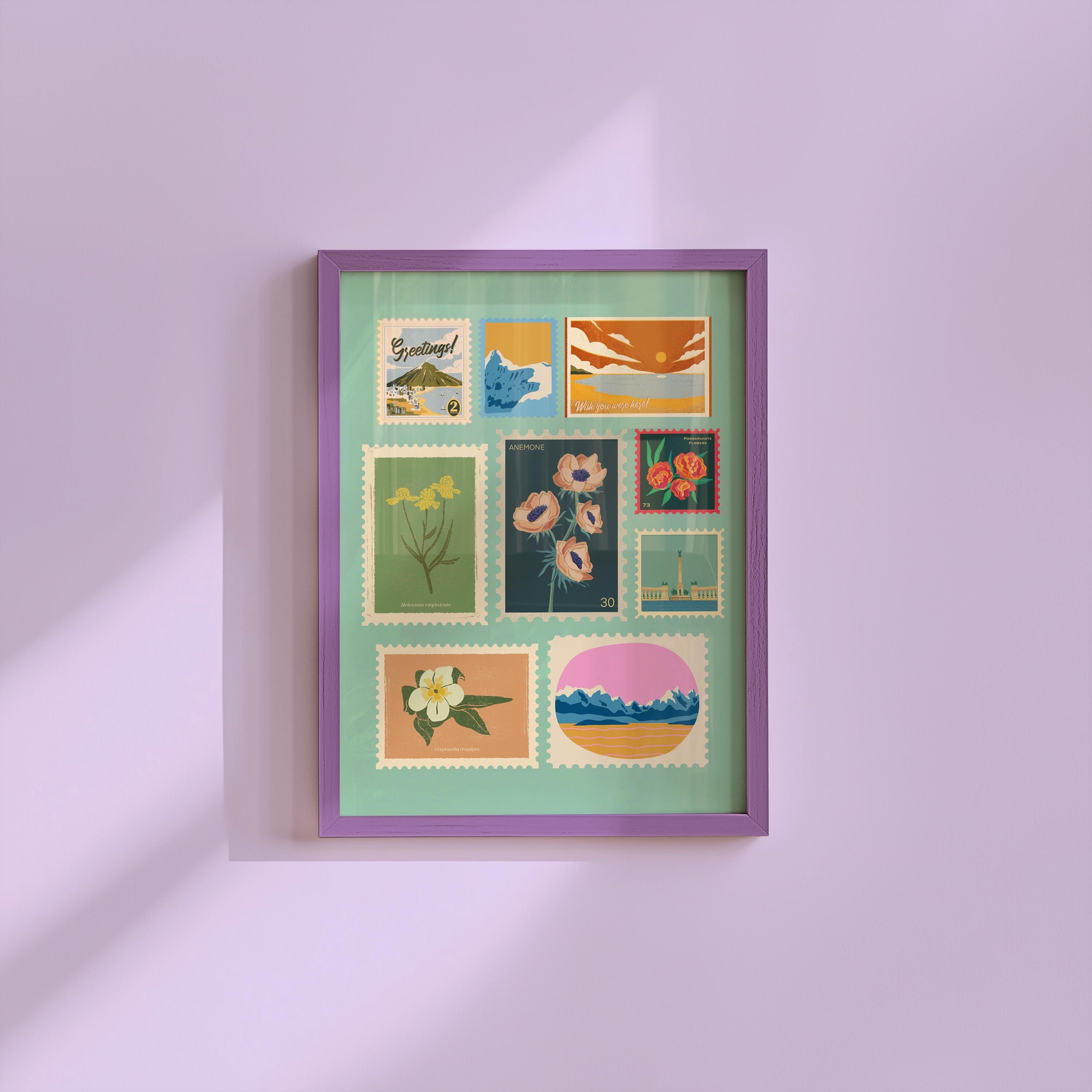 Floral Art Print - Trendy Stamps Painting Digital Download Wall Art, Retro Decor Flower Print, Instant Printable Home Decor