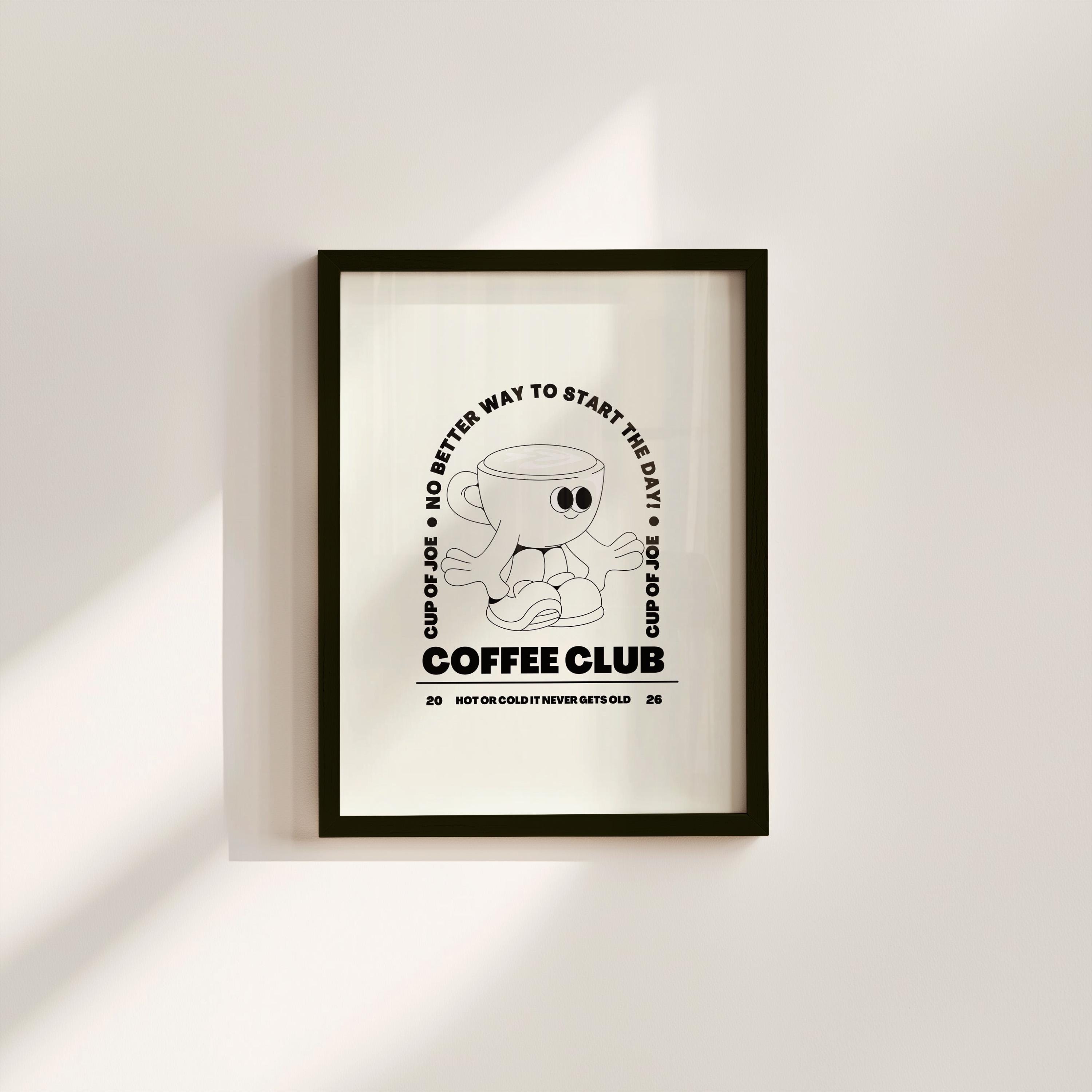 Coffee Club Retro Cartoon Digital Art Print