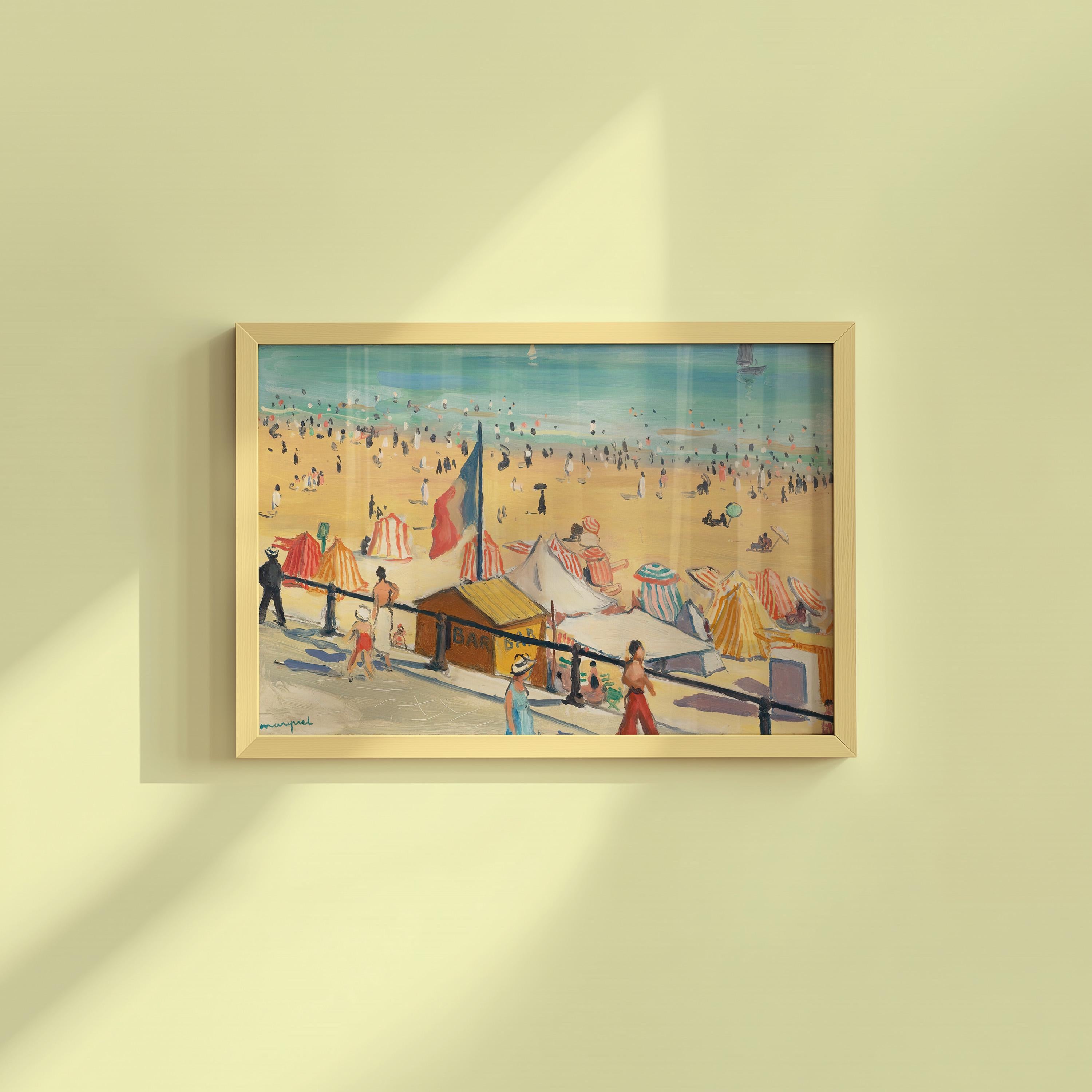 Changing Tents at the Beach Vintage Digital Art Print