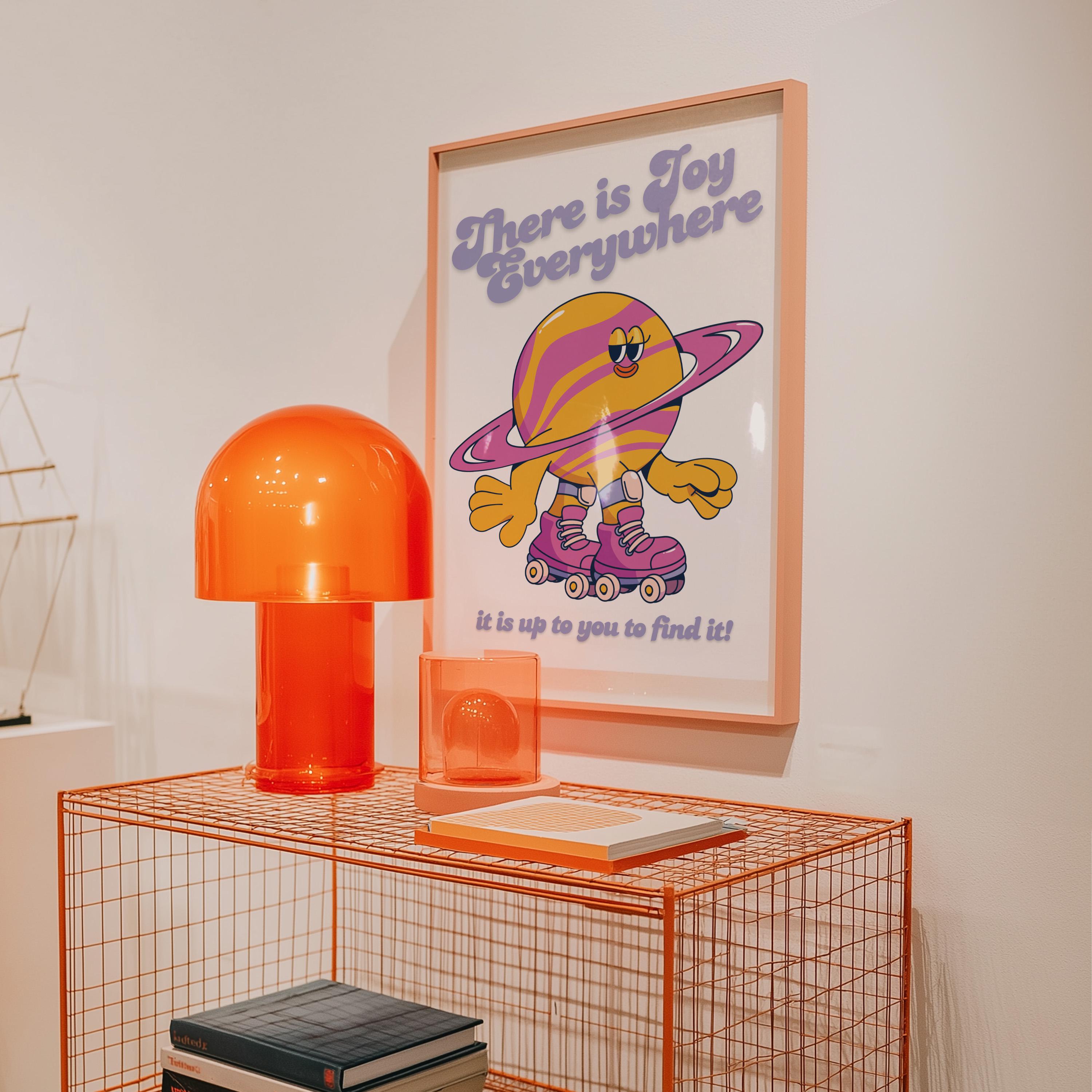 There is Joy Everywhere Kids Room Art, Downloadable Cartoon Print, Trendy Vintage Mascot & Planets Poster, Outer Space Art Print